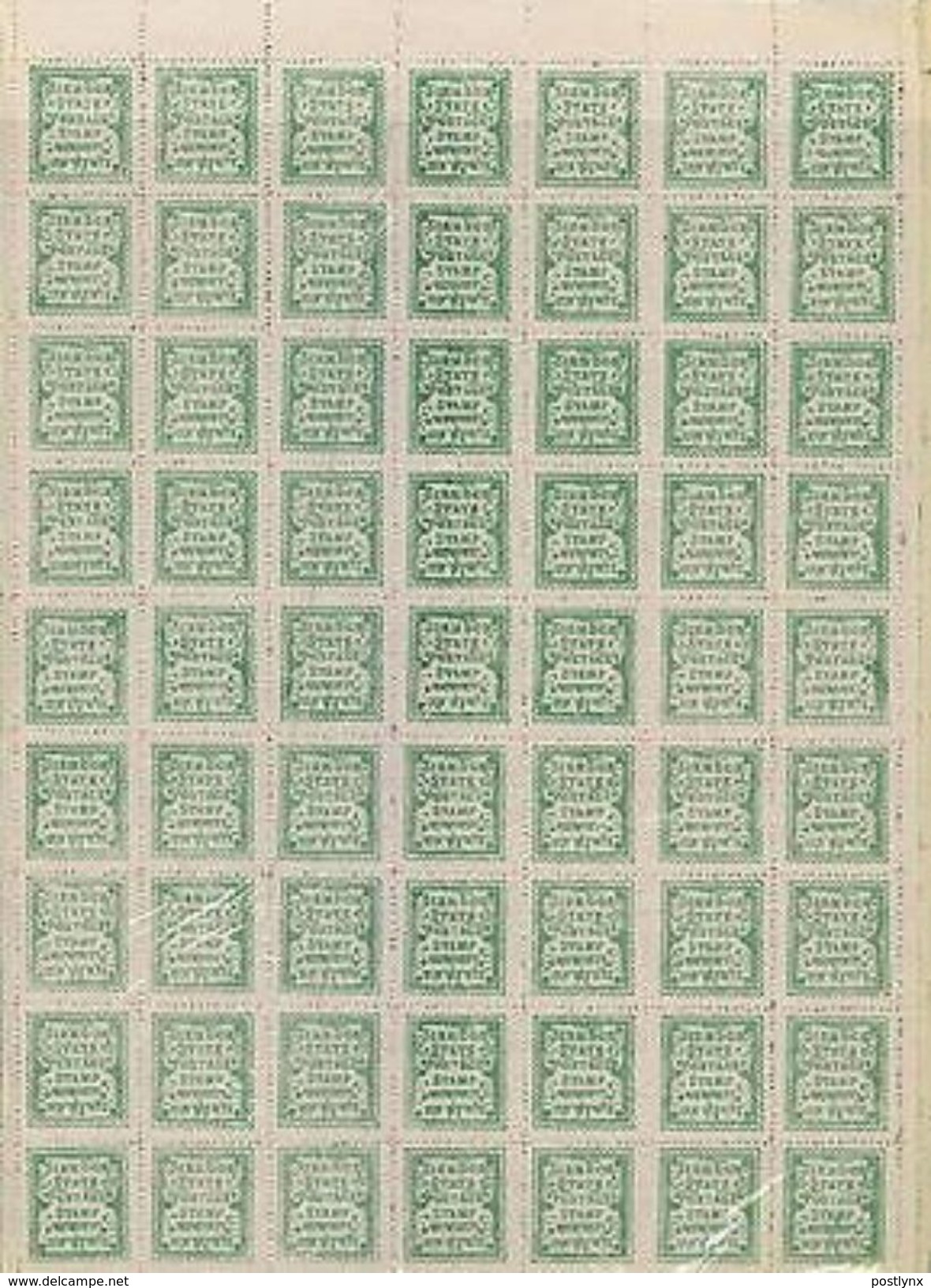 INDIA-SIRMOOR 1892 Old Reprint 1 Piece D-green COMPLETE SHEET:63 Stamps[feuilles, GanzeBogen,hojas,foglios] - Sirmur