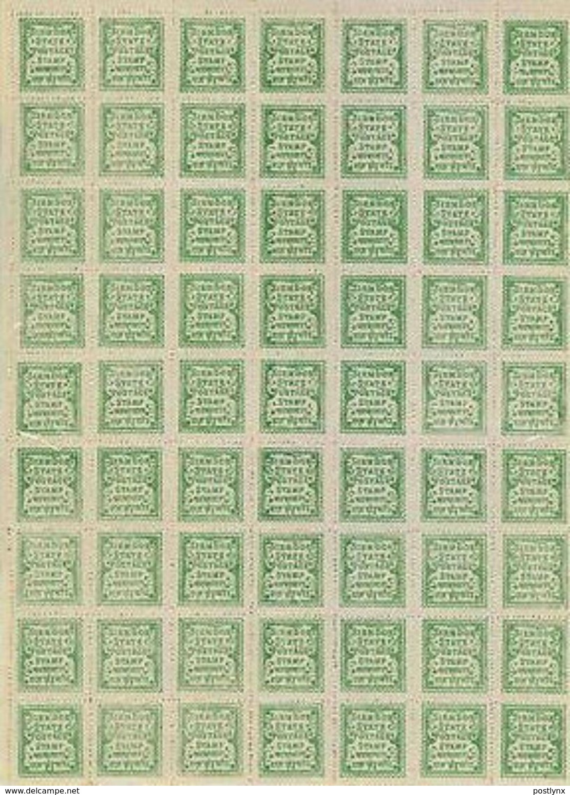 INDIA-SIRMOOR 1892 Old Reprint 1 Piece P-blue COMPLETE SHEET:63 Stamps  [feuilles, GanzeBogen,hojas,foglios] - Sirmur