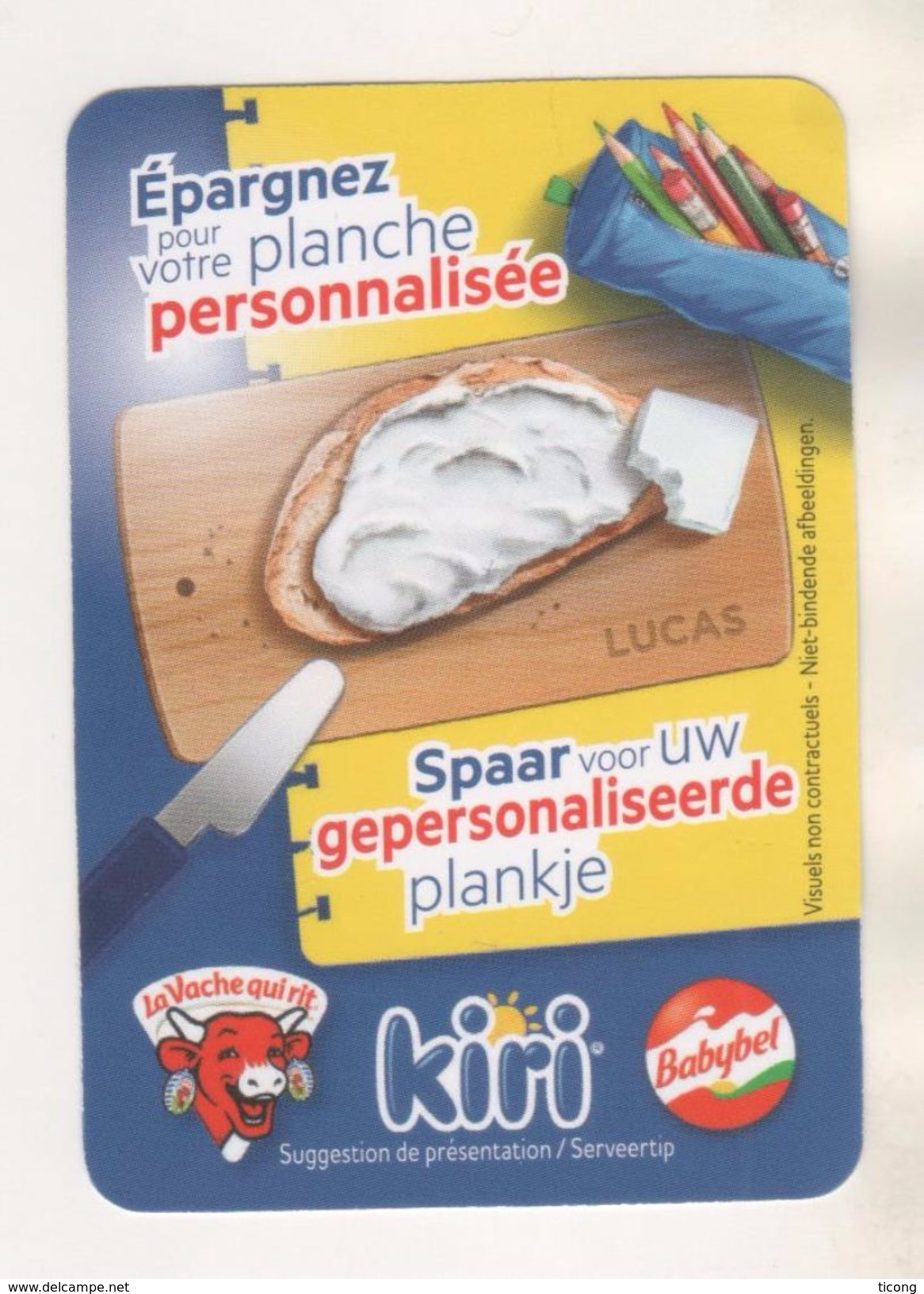 LA VACHE QUI RIT FROMAGE - IMAGE PLASTIFIEE PLANCHE PERSONNALISEE BELGIQUE - FRANCAIS NEERLANDAIS - VOIR LE SCANNER - Fromage