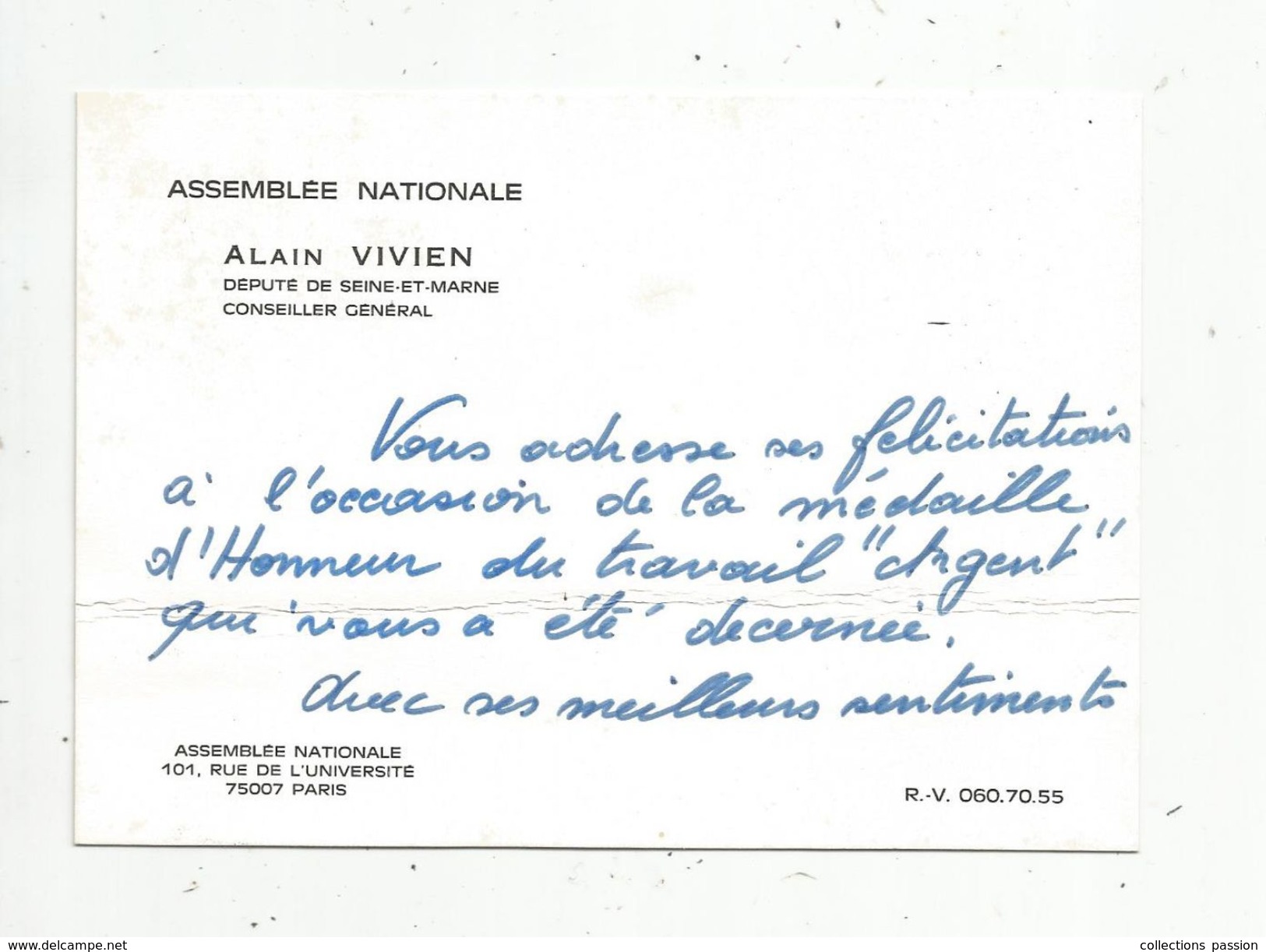 Carte De Visite , ALAIN VIVIEN , Député Se SEINE ET MARNE , Conseiller Général , PARTI SOCIALISTE - Visiting Cards