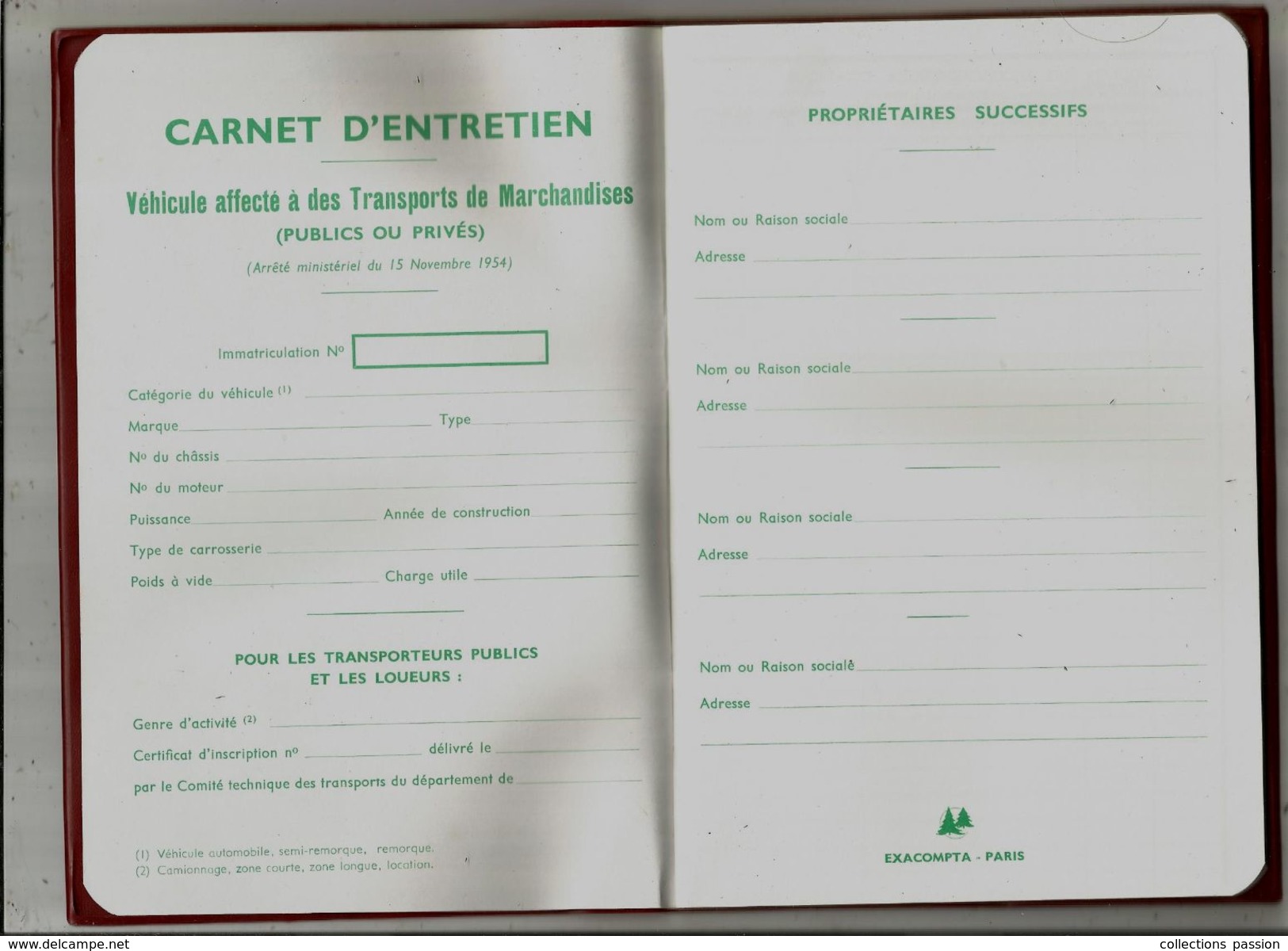 Carnet D'entretien, Véhicule Affecté à Des Transports De Marchandises, Exacompta, Neuf, 29 Pages, 3 Scans, Frais :3.45 E - Ohne Zuordnung