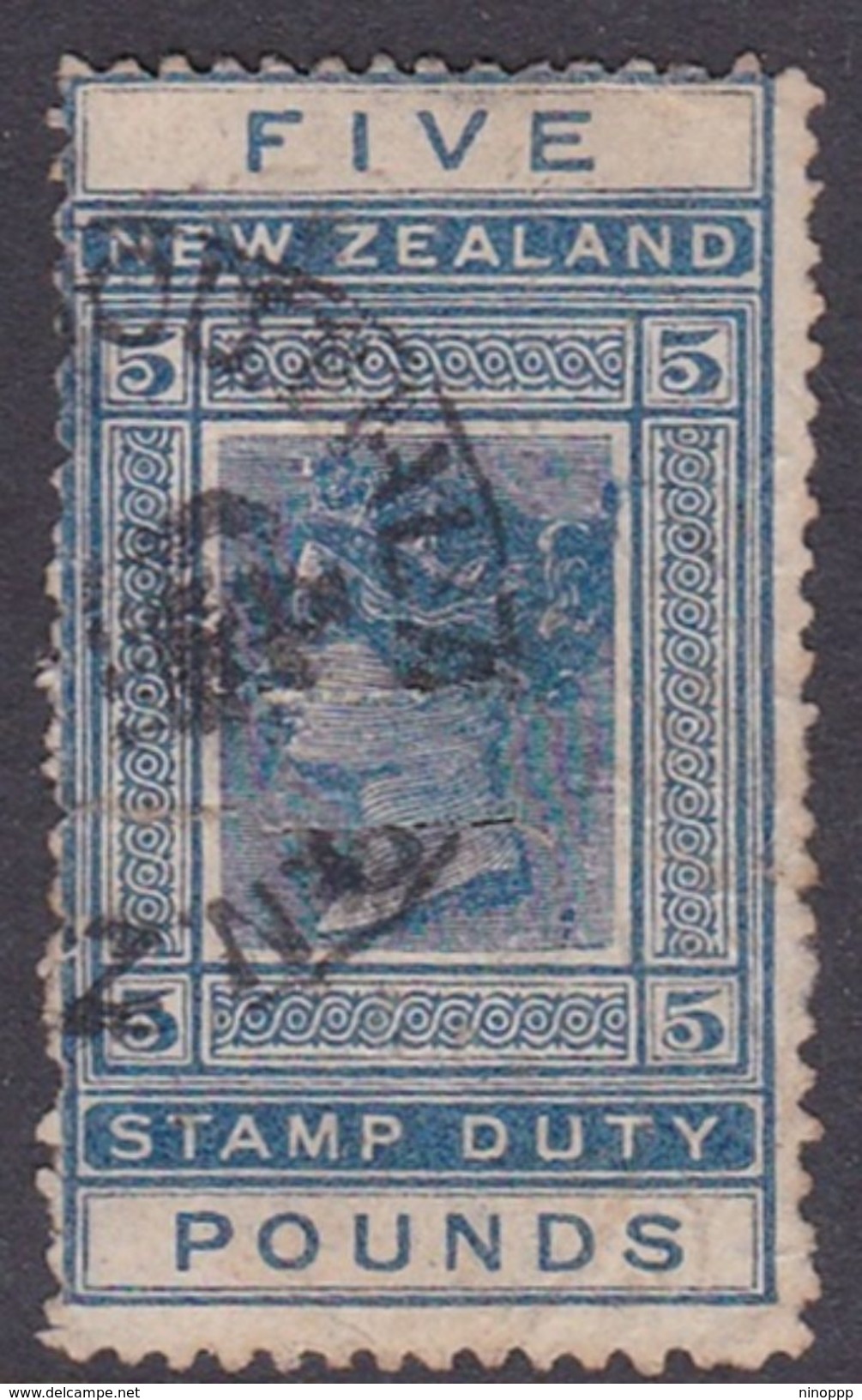 New Zealand AR25, 1882 Five Pounds, Dark Blue, Used, Faults - Used Stamps