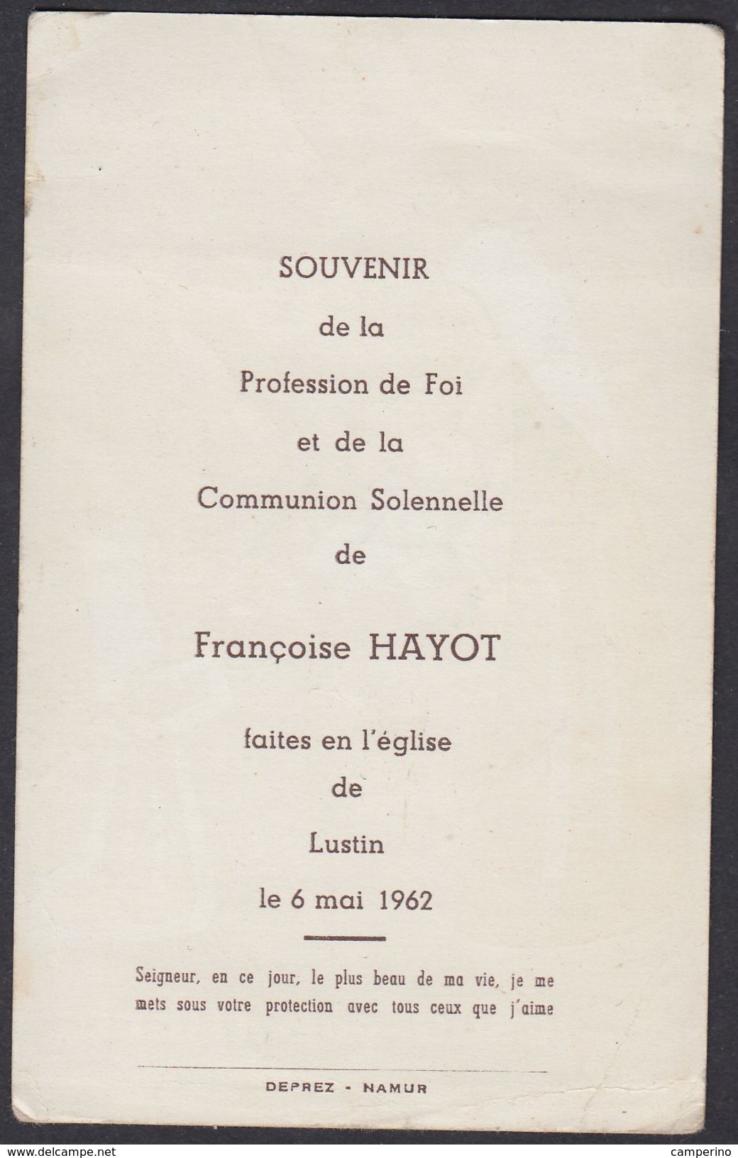 LUSTIN Françoise Hayot 1962  Image Pieuse Religieuse Santini Holy Card Souvenir De Communion - Andachtsbilder