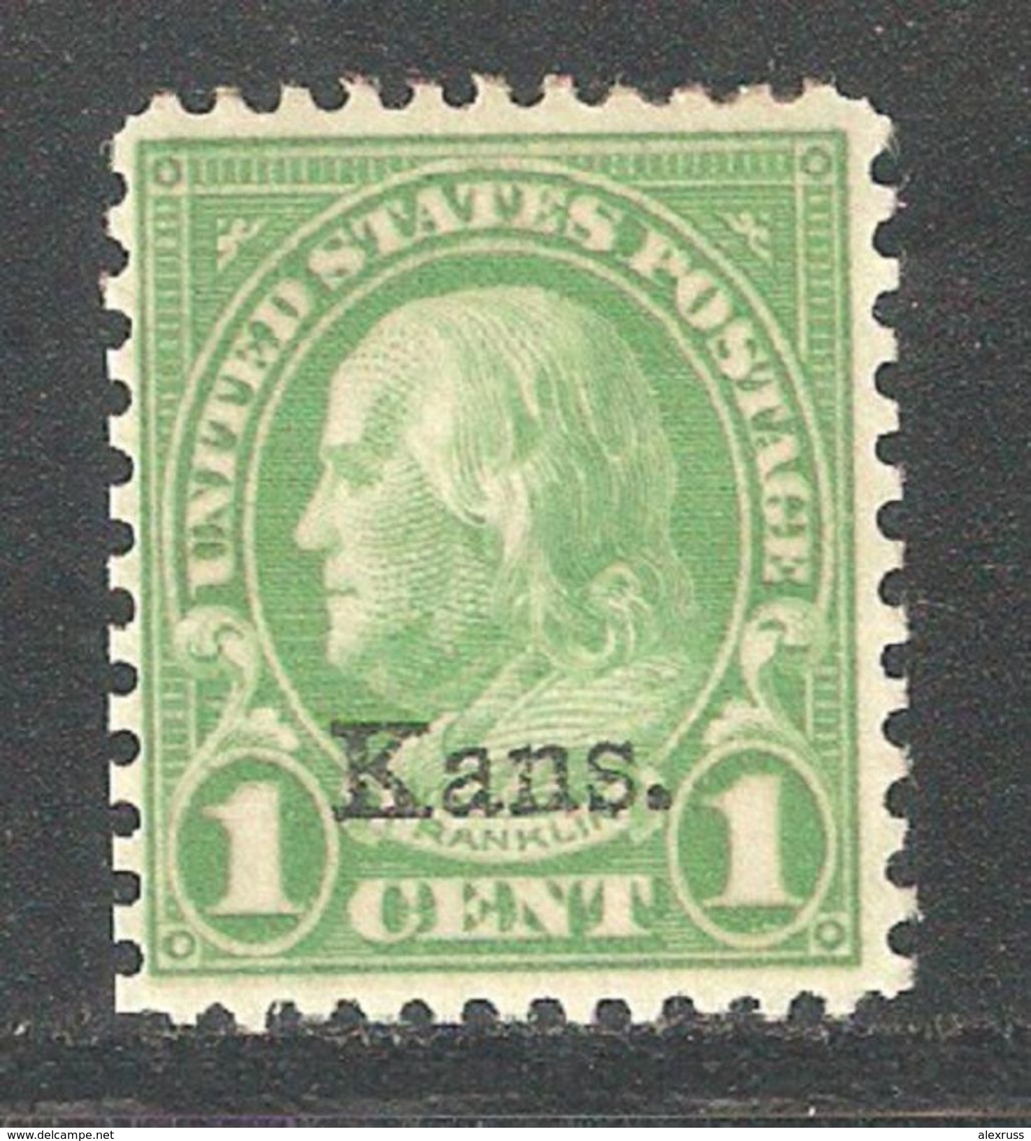 1929 1c Benjamin Franklin "Kansas Overprint" Sc 658 VF Mint Hinged*OG Well Centered - Unused Stamps