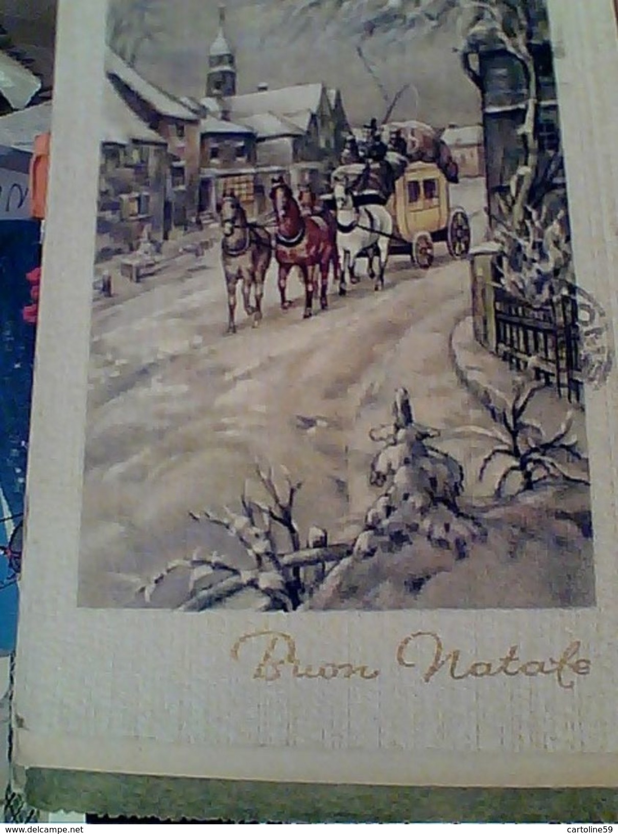 BUON NATALE  ILLUSTRATA CARROZZA CAVALLI NELLA NEVE  V1958 GI17248 - Altri & Non Classificati