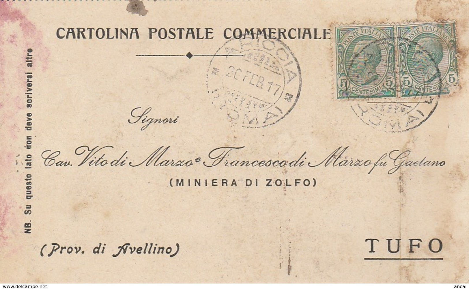 Ariccia. 1917. Annullo Guller ARICCIA (ROMA), Su Cartolina Postale - Storia Postale