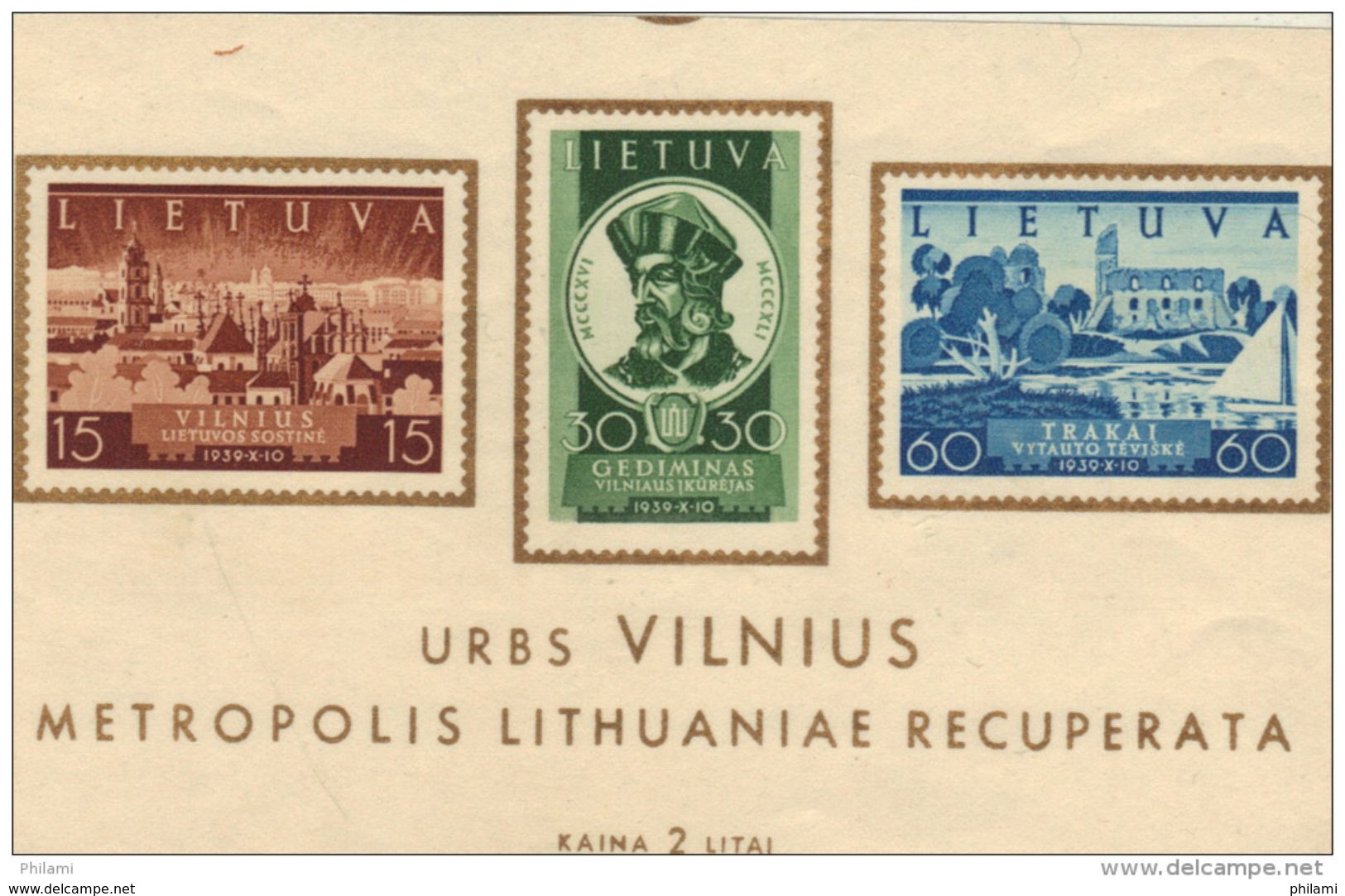 LITUANIE 1939, TIMBRES DU BLOC 2 ** MNH.  (7C27) - Lithuania