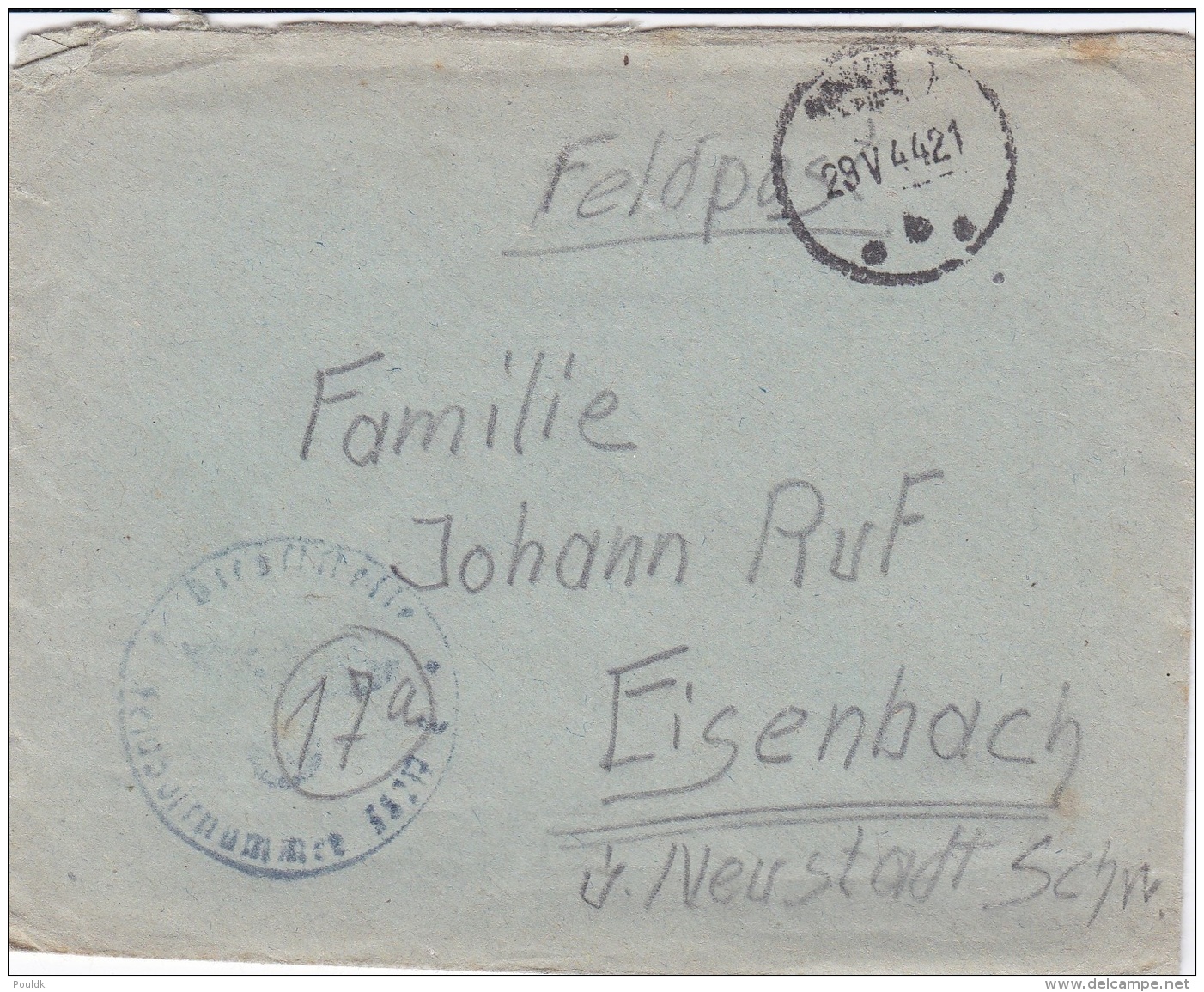 Feldpost WW2: Stab III Grenadier-Regiment 453 FP 36217A P/m 28.5.1944 - Cover Only. Serving 253. Infanterie-Division (DD - 2. Weltkrieg