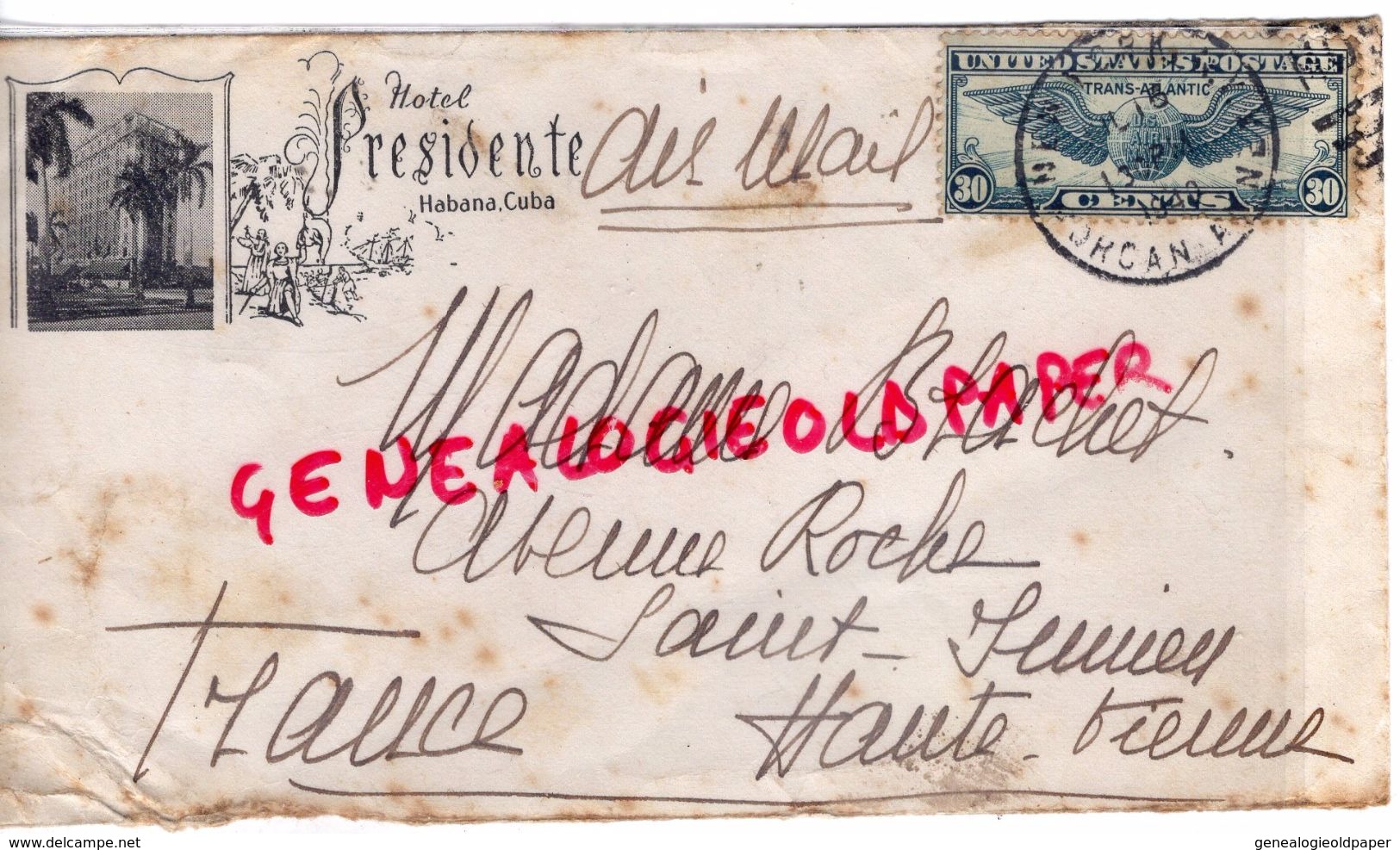 CUBA- LETTRE HOTEL PRESIDENTE HABANA- PAR NEW YORK USA- ADOLF BLACHET SAINT JUNIEN AVENUE ROCHE -1949 - Covers & Documents