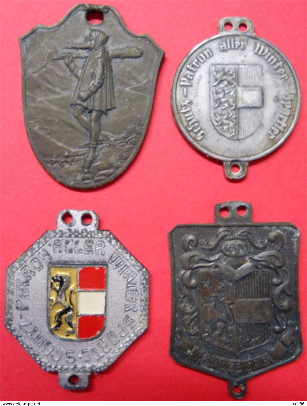 4 Insignes Anciens Ski Sports D'hiver ULLR Salzburg Tirol Östereich Wintergeist Schutzpatron Abzeichen - Sports D'hiver