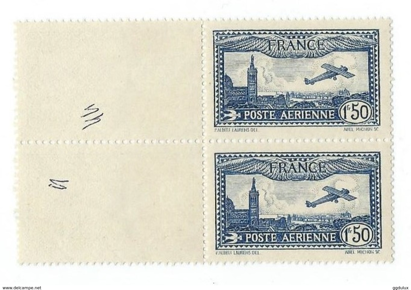 Lot 2 Timbres Poste Aérienne - Avion Survolant Marseille 1930 Neuf - 1927-1959 Neufs