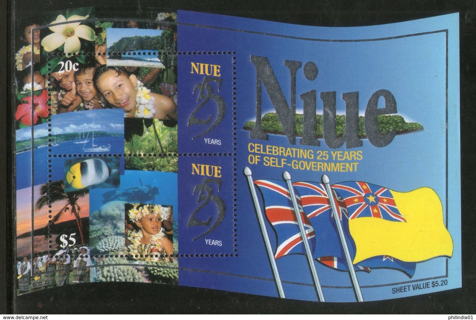 Niue 1999 Self-Government Anni. Flags Boat Fish Odd Shaped Sc 740 M/s MNH # 13115 - Stamps