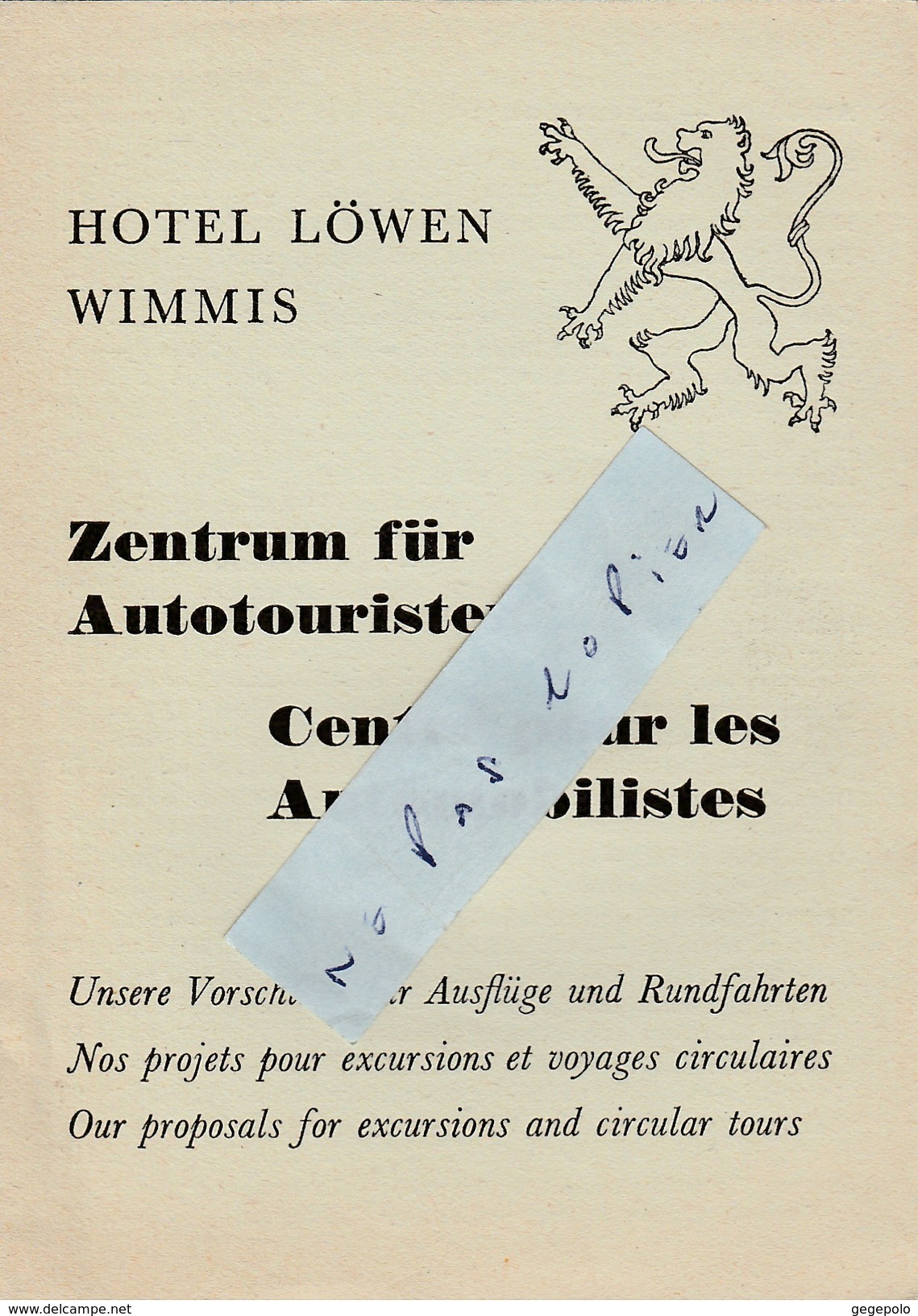 Suisse -  HOTEL LOWEN WIMMIS  -  Dépliant De 4 Pages  ( 14,8 Cm X 10,5 Cm ) - Reiseprospekte