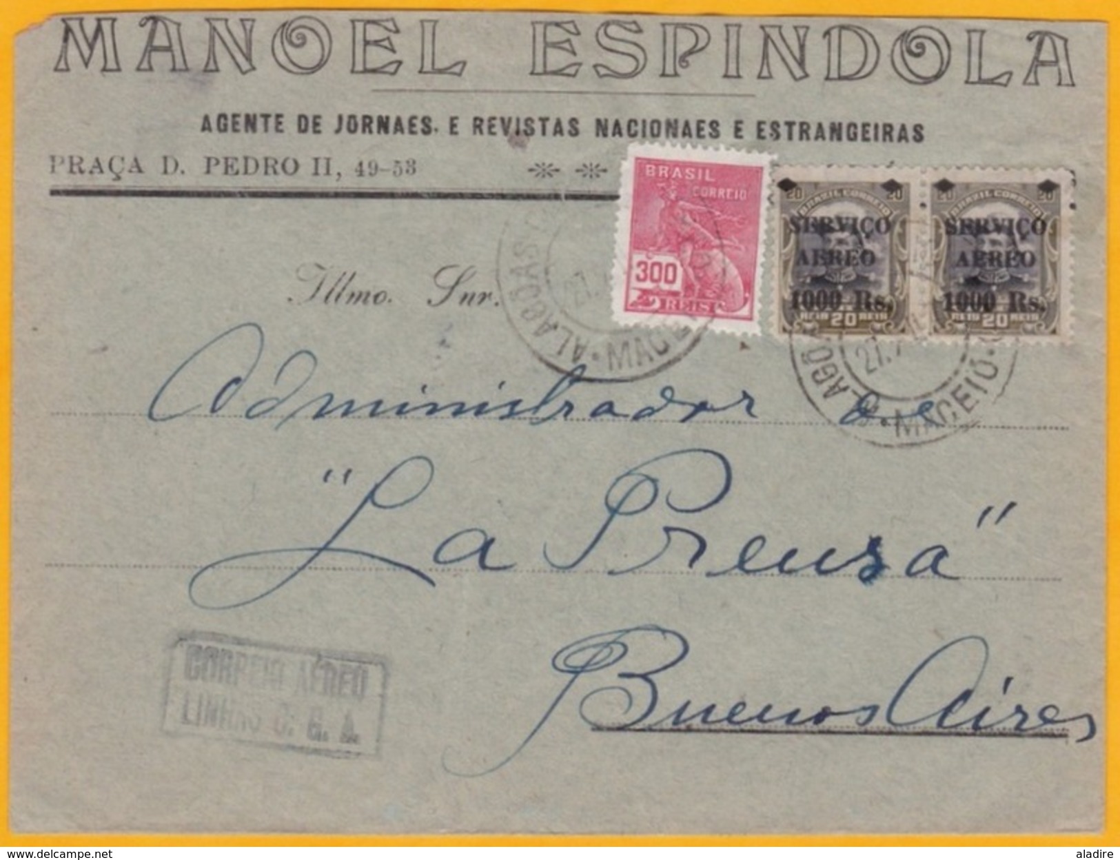 1929 - CGA - Cie Générale Aéropostale - Lettre Commerciale De Maceio, Brésil Vers Buenos Aires, Argentine - Cad Arrivée - Poste Aérienne (Compagnies Privées)