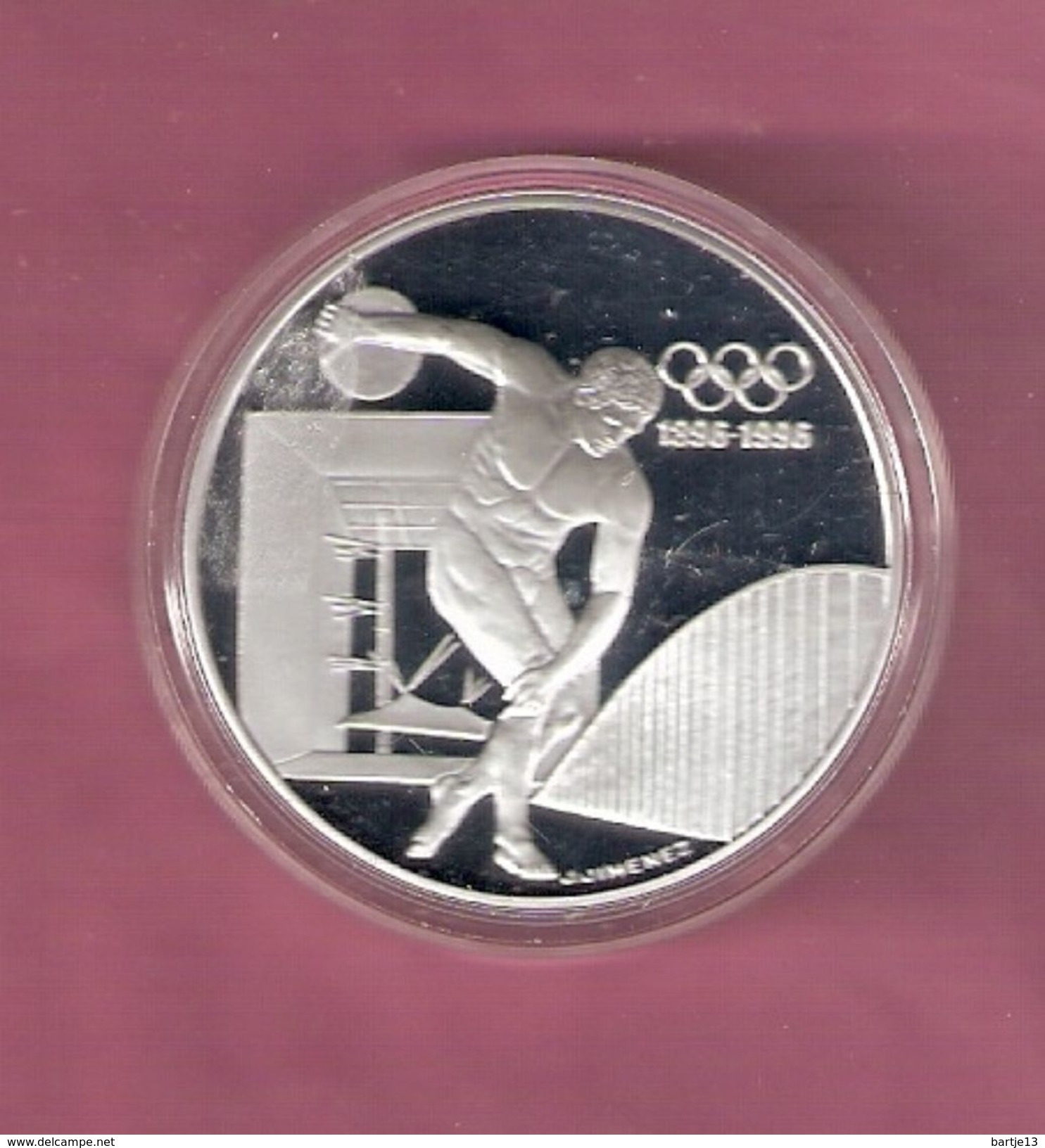 FRANKRIJK 100 FRANCS 1994 ZILVER PROOF OLYMPICS DISCUS THROWER - SPOTS ONLY ON CAPSEL - Andere & Zonder Classificatie