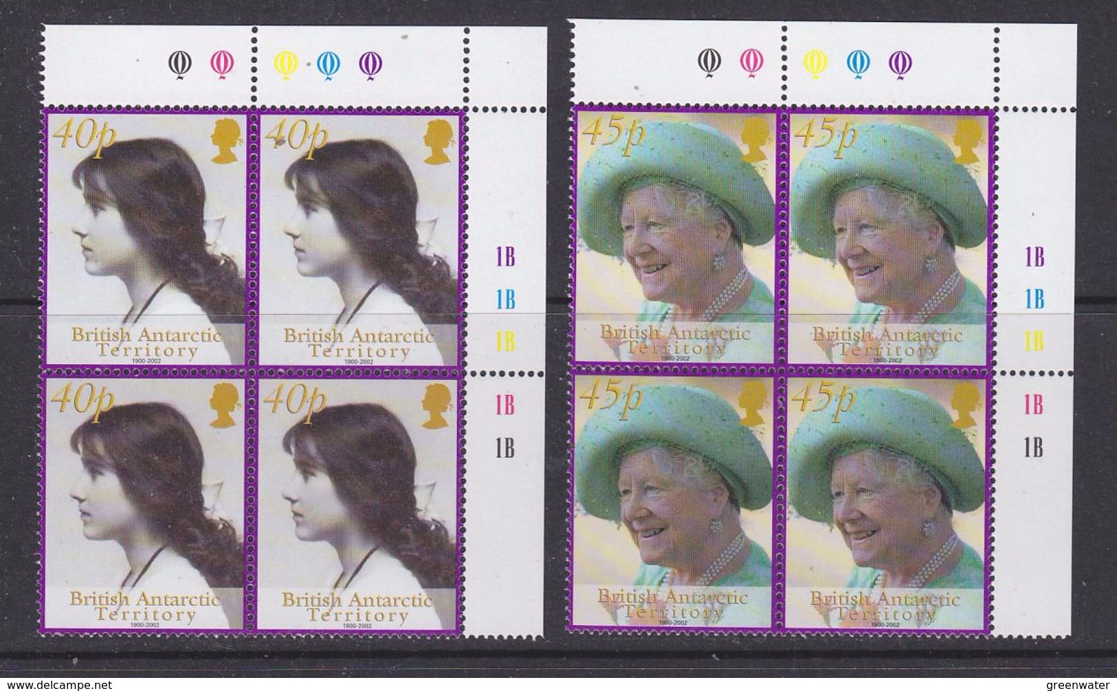 British Antarctic Territory 2002 Queen Mother 2v Bl Of 4 (corner)  ** Mnh (37018) - Andere & Zonder Classificatie