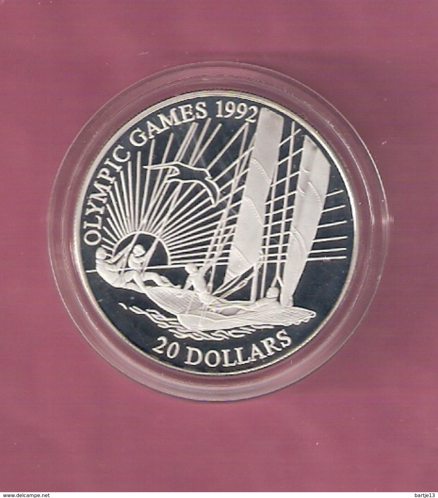 KIRIBATI 20 DOLLARS 1992 OLYMPIC GAMES 1992 SILVER PROOF SAILING - SPOTS ONLY ON CAPSEL - Kiribati