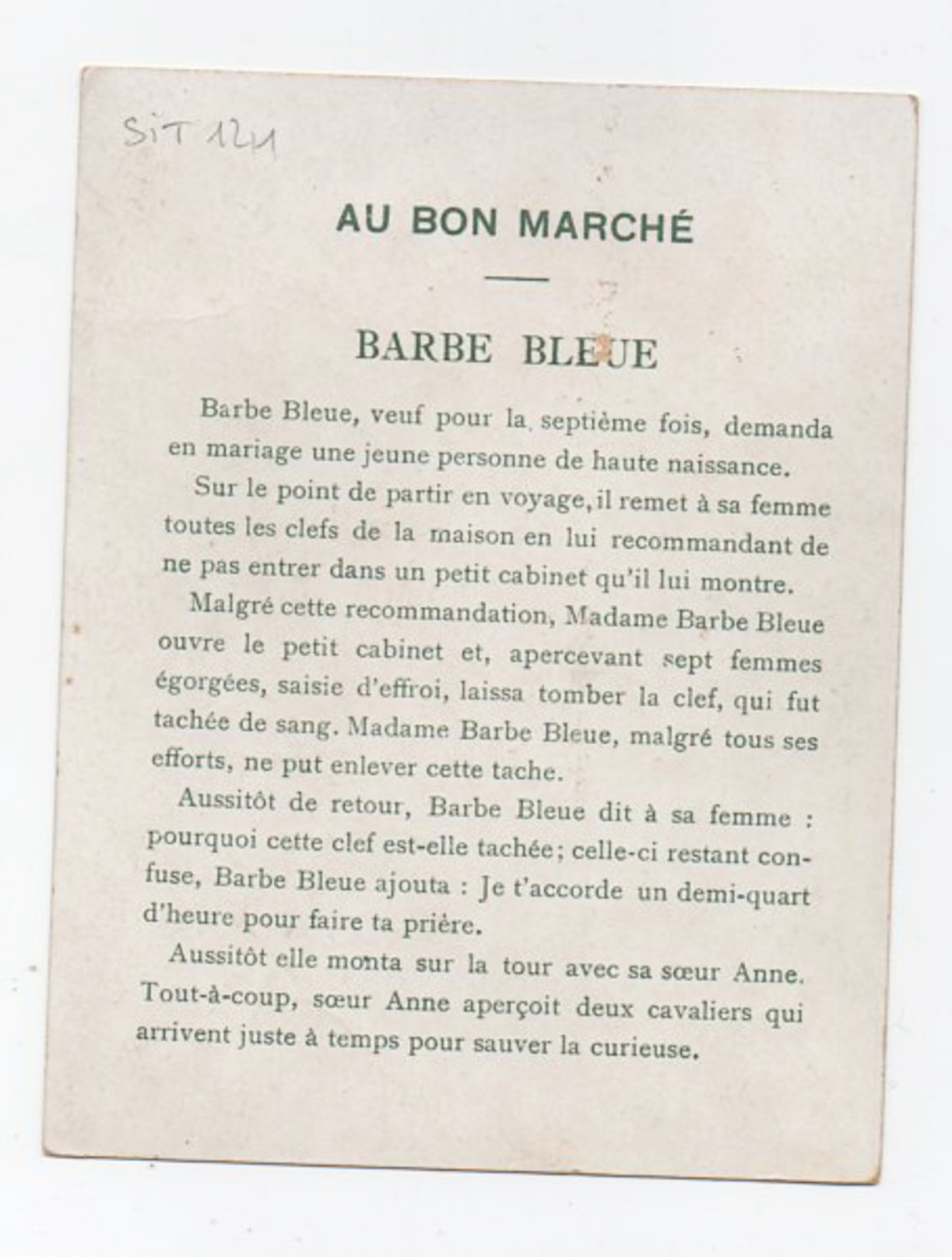 AU BON MARCHE - CHROMO - BARBE BLEUE   Dorures - Au Bon Marché