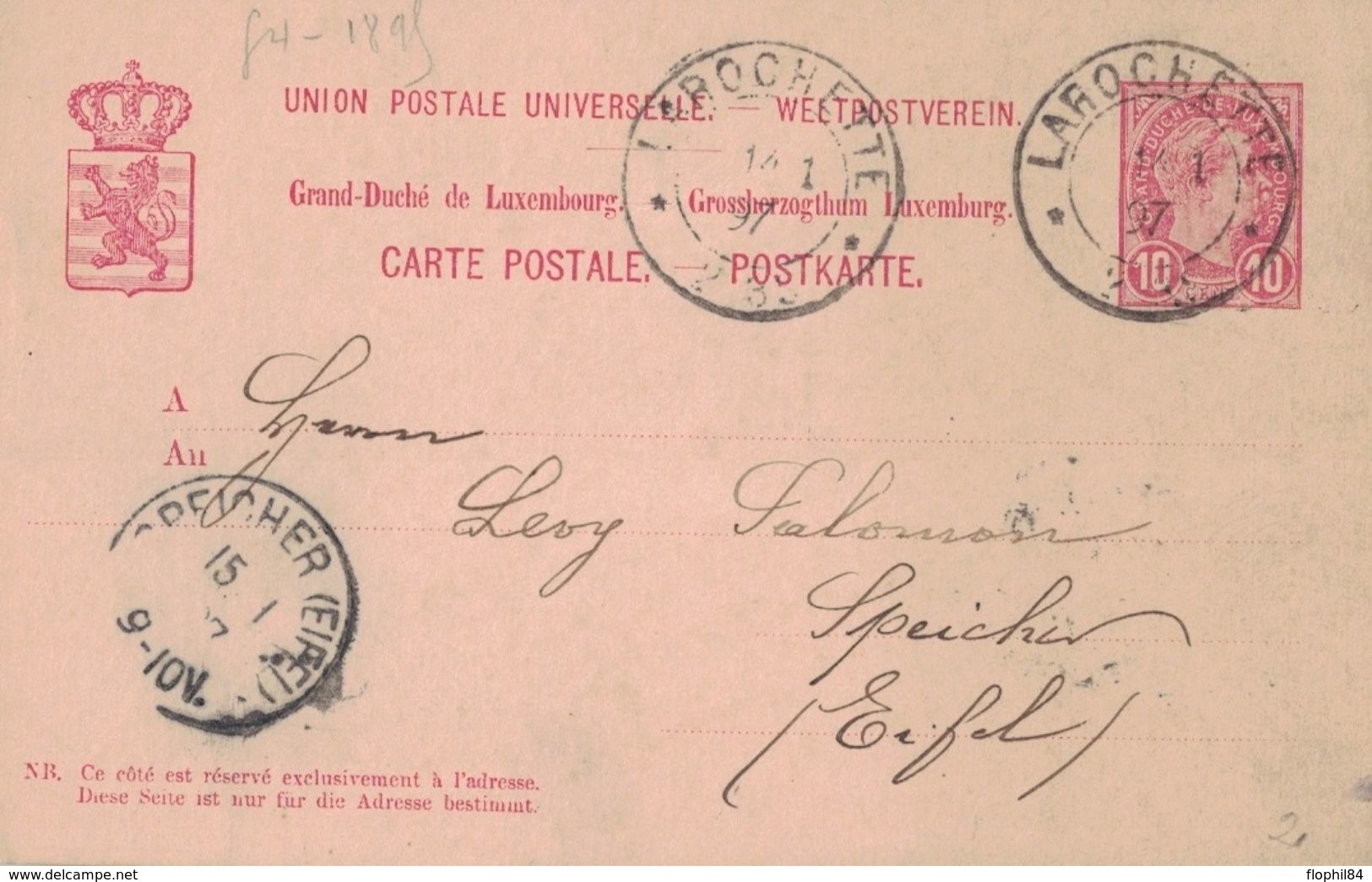 LUXEMBOURG - ENTIER POSTAL - LAROCHETTE - 14-1-1897 (P1) - Interi Postali
