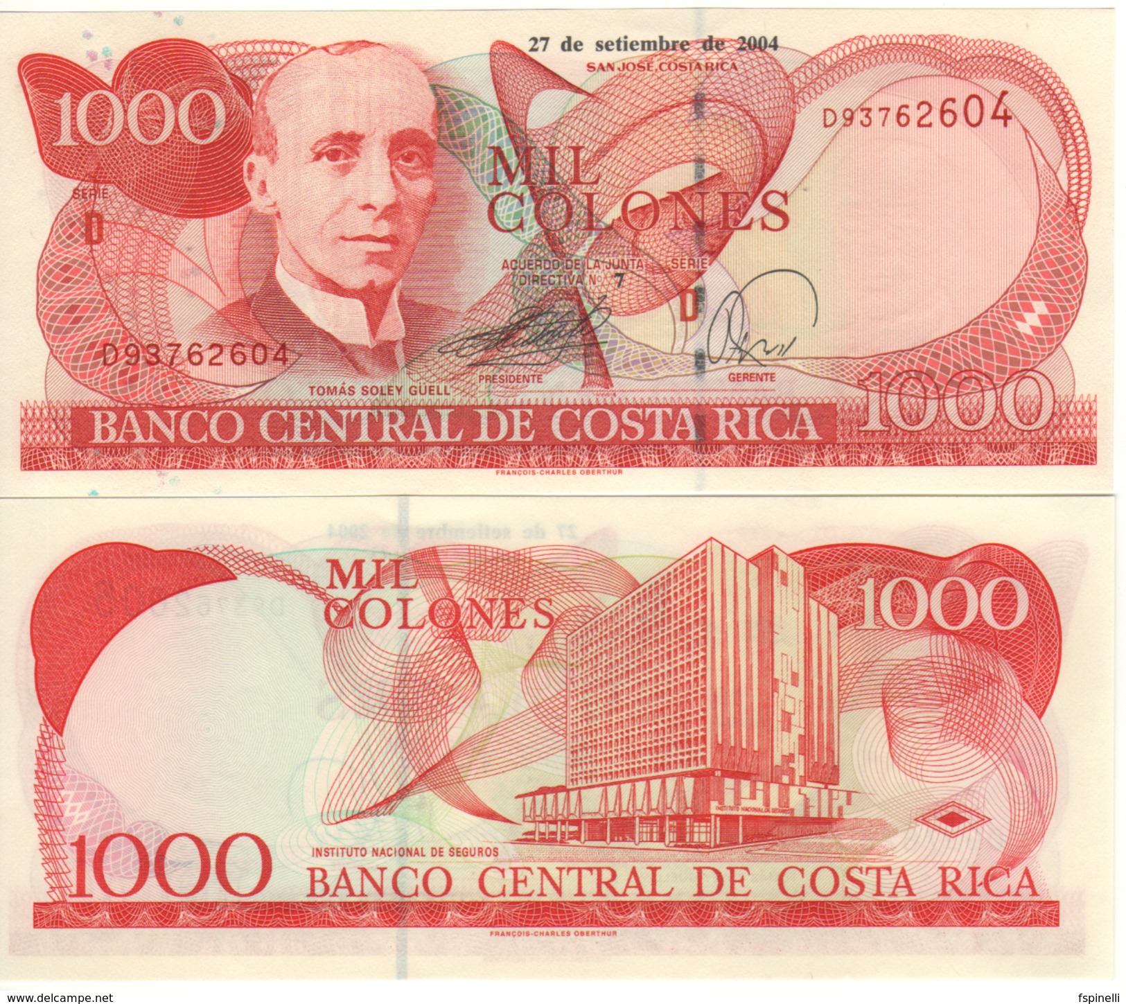 COSTA RICA   1'000  Colones   P264e  Dated 27-9-2004  UNC - Costa Rica