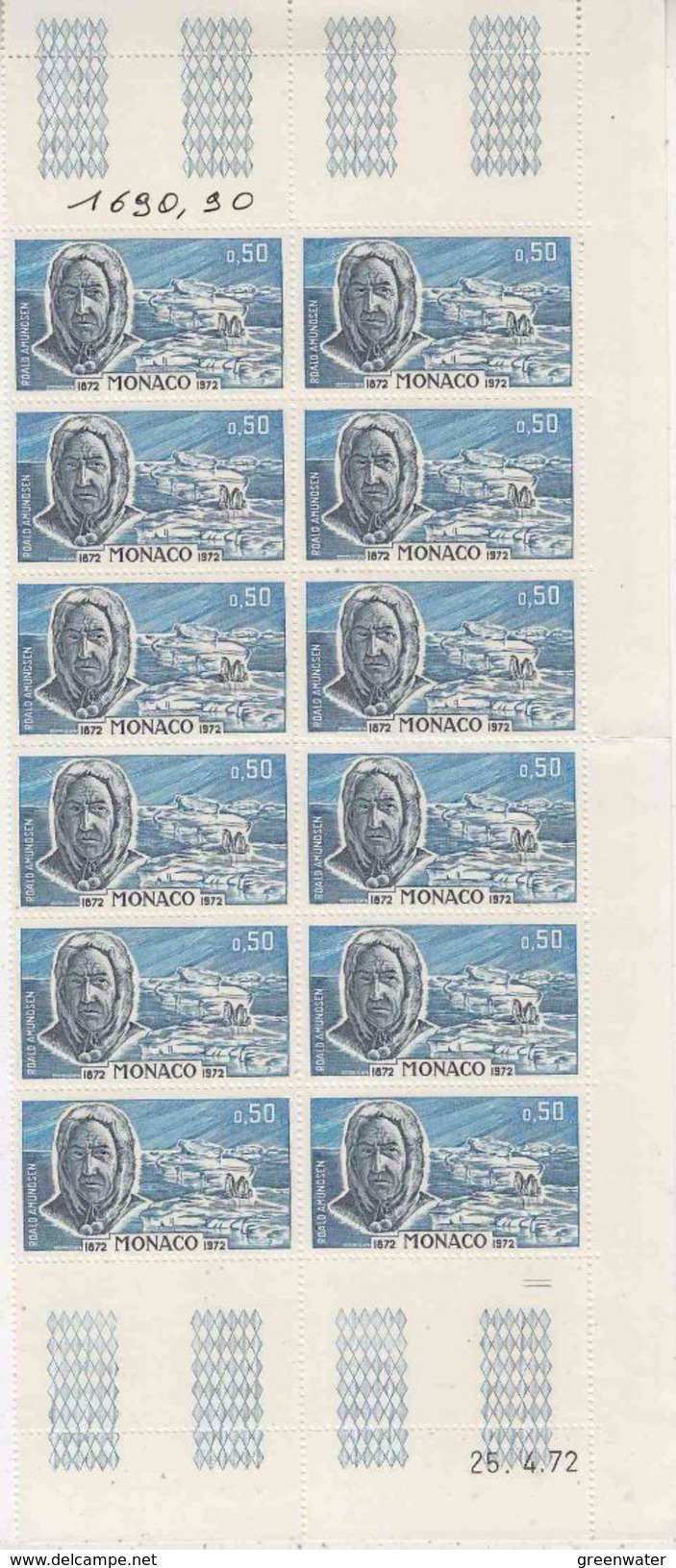 Monaco 1972 Roald Amundsen 1v 10x  (printing Date) ** Mnh (F6783A) - Andere & Zonder Classificatie