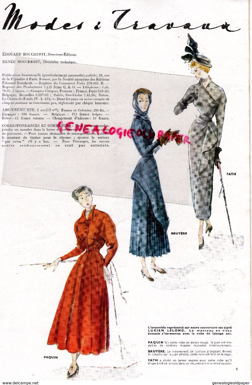 REVUE MODES & TRAVAUX- JANVIER 1948- DESSIN DE BRENOT- MODE - Mode