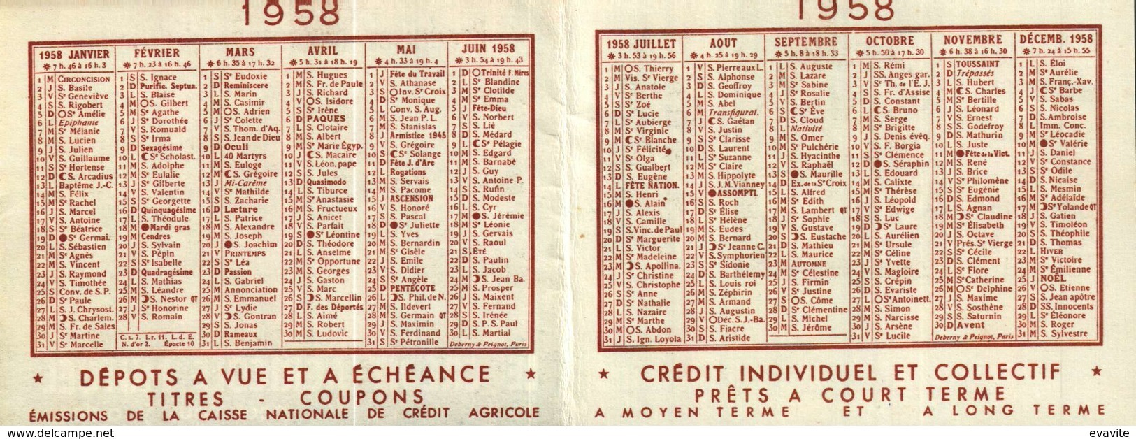 Petit Calendrier 1958 - Le Crédit Agricole Mutuel  Cachet De Châlons-sur-Marne - Recto-verso - Petit Format : 1941-60