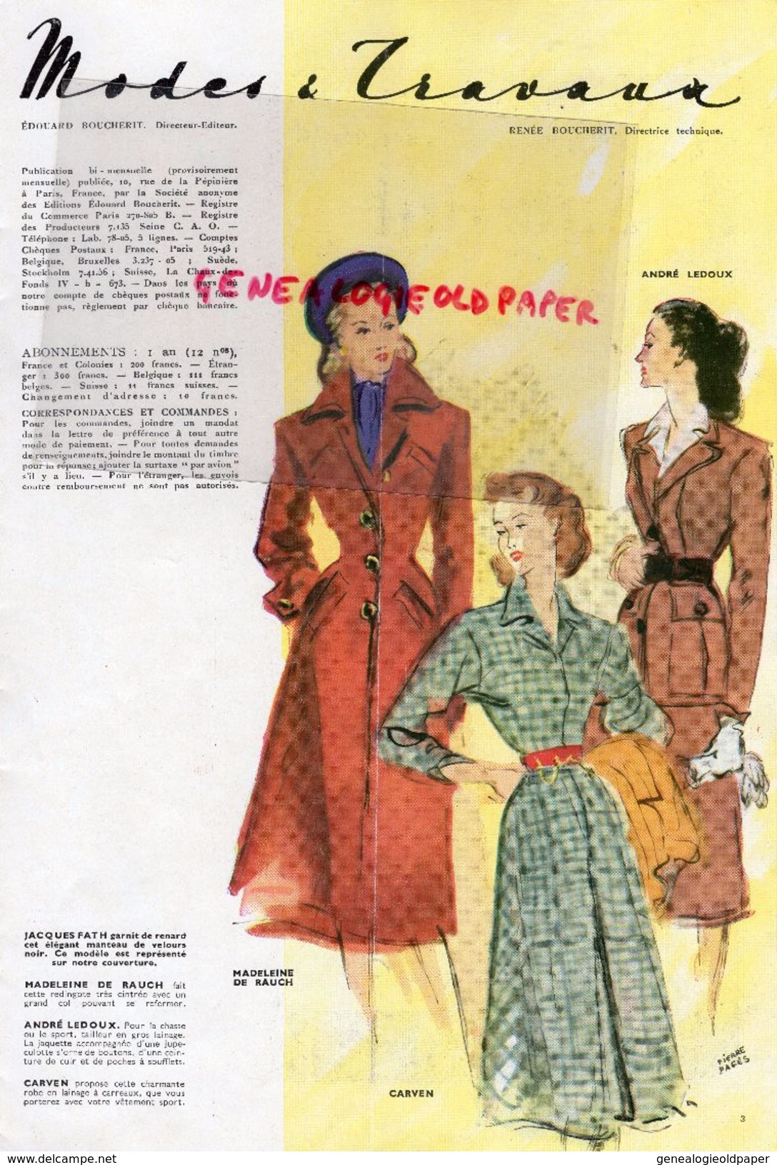 REVUE MODES & TRAVAUX- OCTOBRE 1947- N° 563- DESSIN DE BRENOT-CARVEN-MADELEINE DE RAUCH-ANDRE LEDOUX-MODE - Fashion