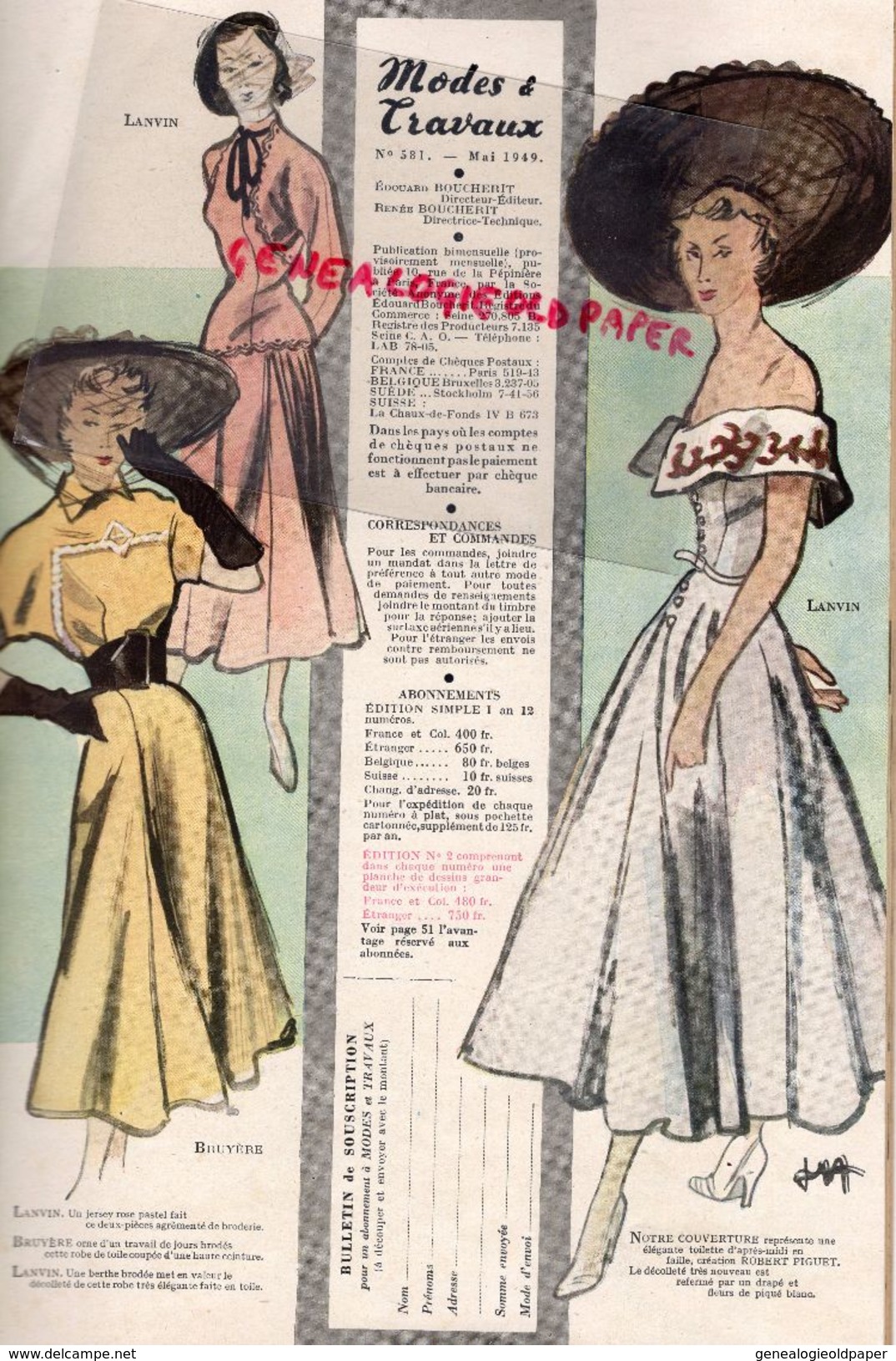 REVUE MODES & TRAVAUX- MAI 1949- N° 581-ROBERT PIGUET-LANVIN- - Mode