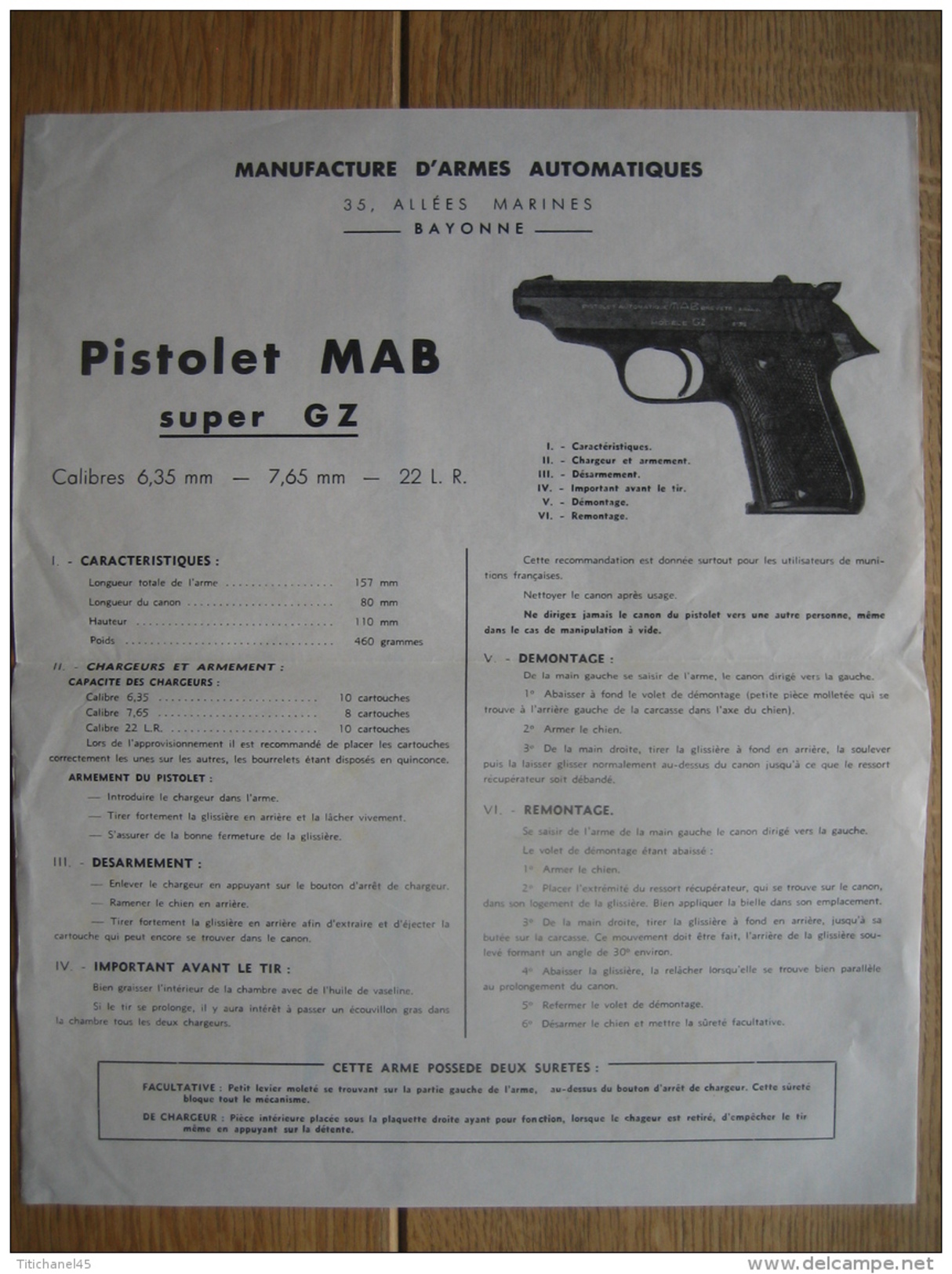 Publicité De La MANUFACTURE D'ARMES AUTOMATIQUES De BAYONNE - Pistolet MAB Super GZ - Armes Neutralisées