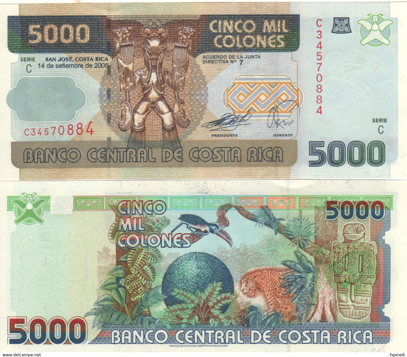 COSTA RICA   5'000  Colones   P268Ab    Dated 14-9-2005      UNC - Costa Rica