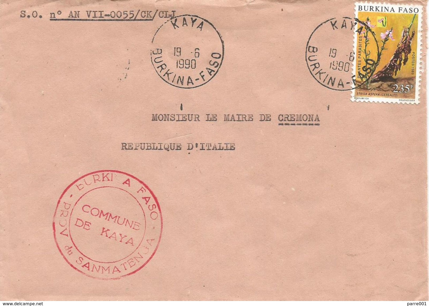 Burkina Faso 1990 Kaya Parasite Plant Flower Official Cover - Burkina Faso (1984-...)