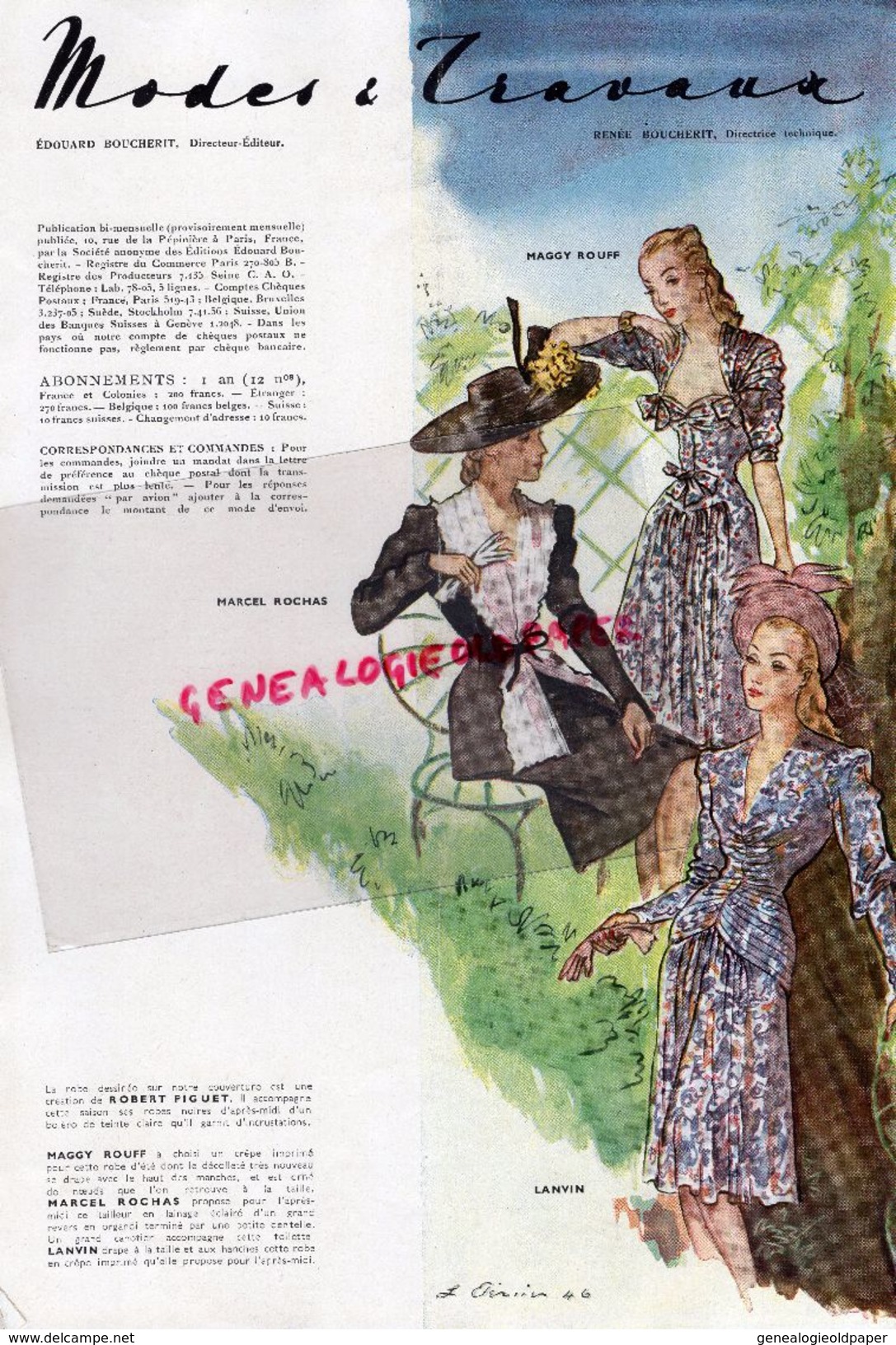 REVUE MODES & TRAVAUX- JUILLET AOUT 1946- N° 553- MARCEL ROCHAS-MAGGY ROUFF-LANVIN ROBERT PIGUET- - Mode