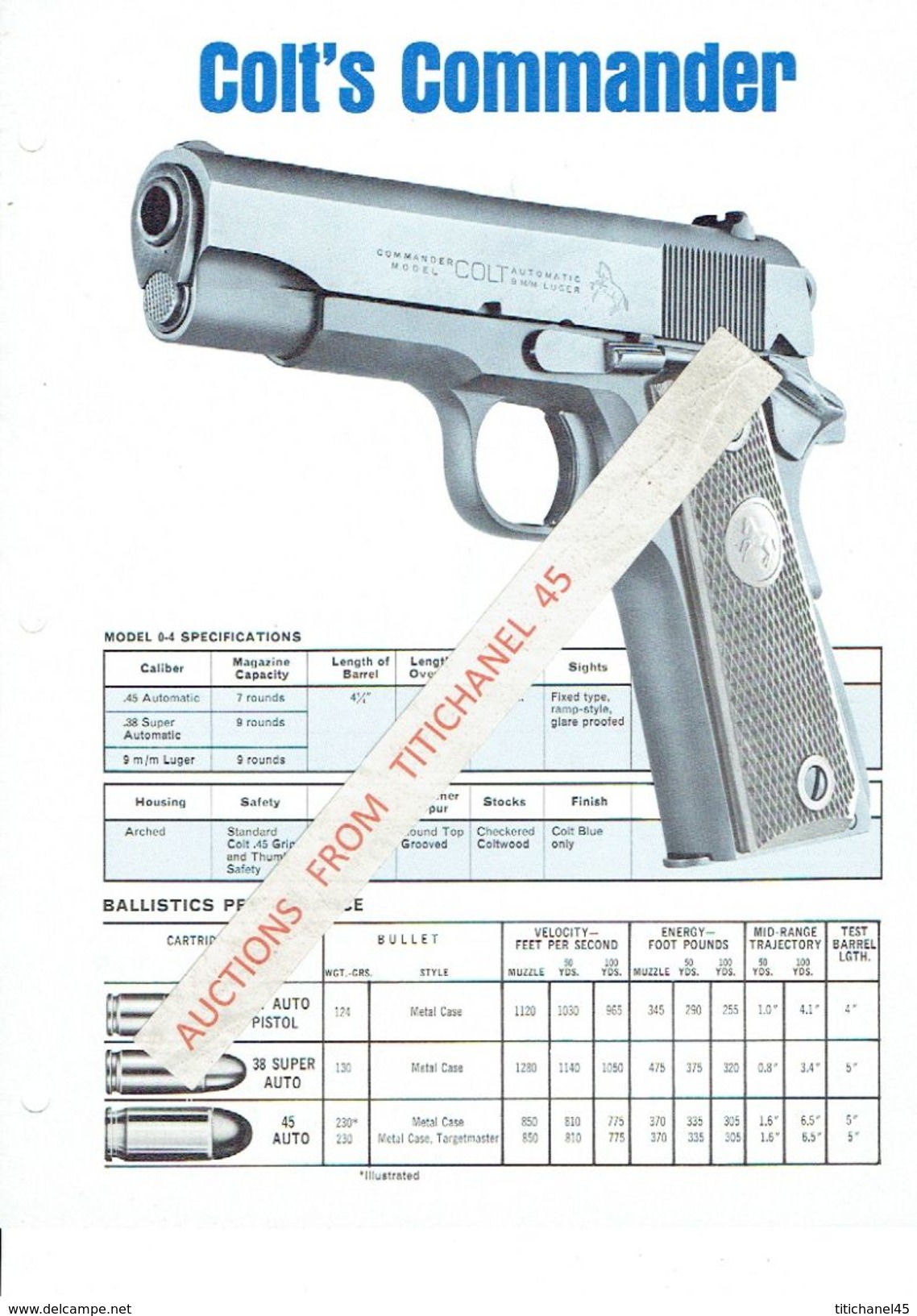 Publicité Originale COLT'S COMMANDER Automatic Model 9 Mm Luger - COLT INDUSTRIES HARTFORD, CONNECTICUT - Armes Neutralisées