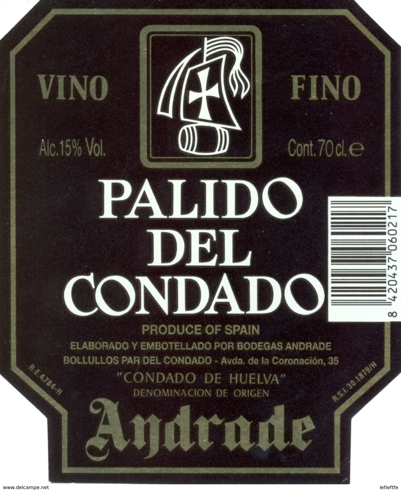 1364 - Espagne - Andalousie - Vino Fino Palido Del Condado - Andrade - Bollullos Par Del Condado - Weisswein