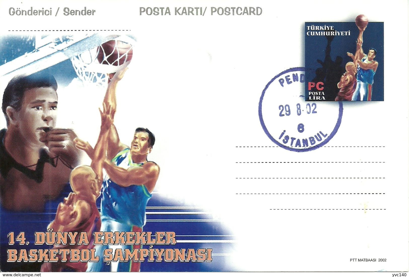 Turkey; Postal Stationery 2002 "14th Men's World Baskettball Championship" - Postwaardestukken