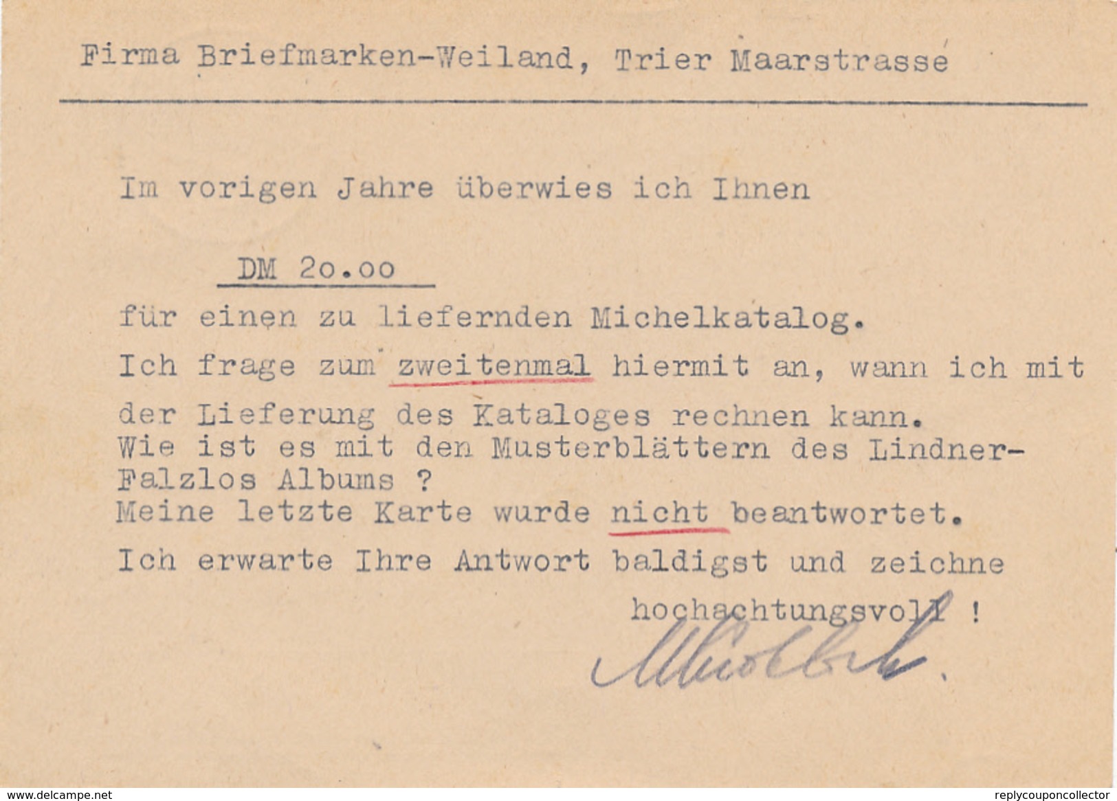 BÄSCH über Hermeskeil - 1949  ,  Landpoststempel , Postnebenstempel - Other & Unclassified