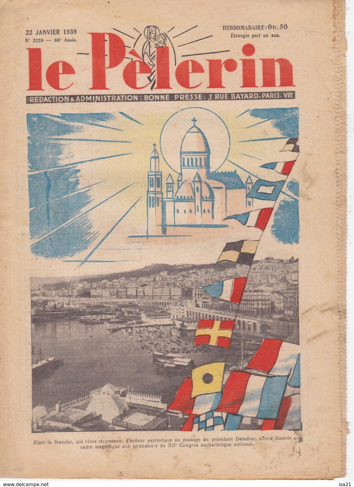 LE PELERIN 22 Janvier 1939 Congres Eucharistique à Alger, Tunisie Française, Diocèse De Mende, La Bête Du Gévaudan - 1900 - 1949