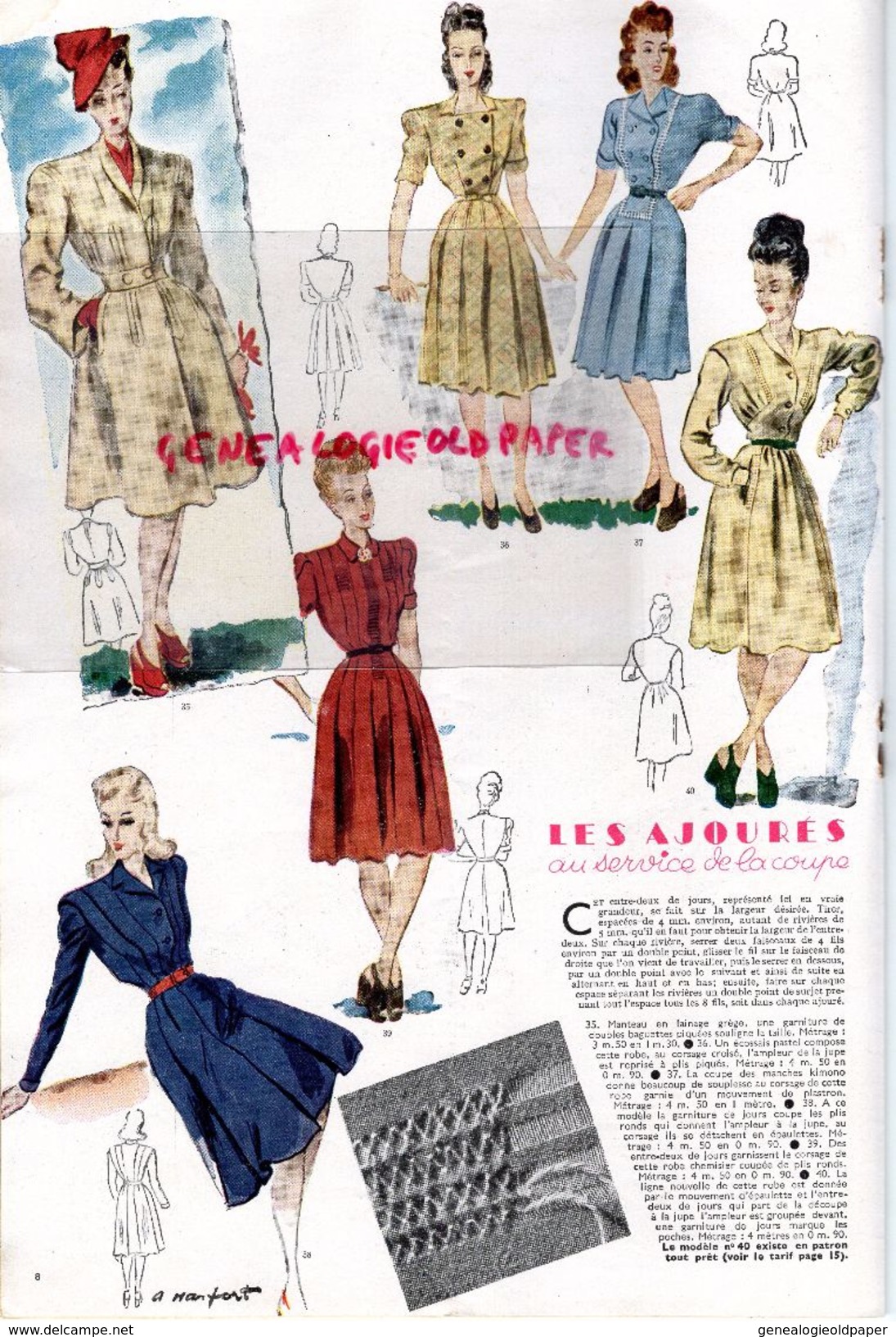 REVUE MODES & TRAVAUX-MAI-JUIN 1945- N° 547-GUERRE MODE-JACQUES FATH-GABRIELLE-LEGROUX-CLAUDE SAINT CYR-COLOMBIER - Moda