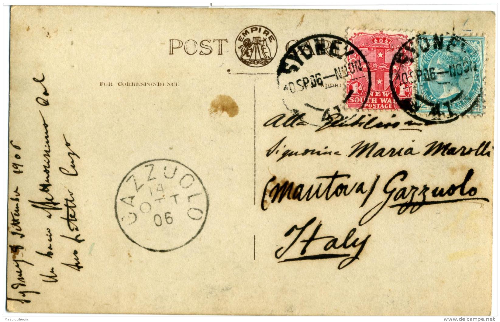 AUSTRALIA  Sydney Per Gazzuolo Mantova  Postcard Mosman Bay - Briefe U. Dokumente