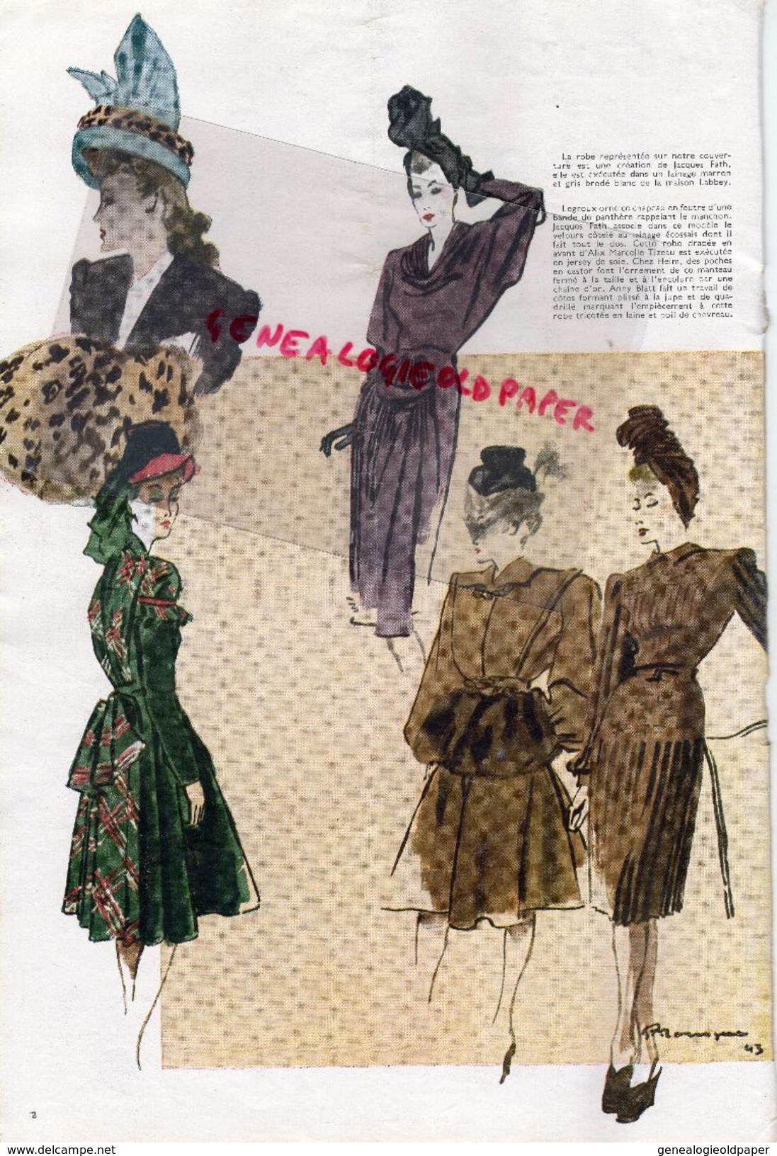 REVUE MODES & TRAVAUX-NOVEMBRE 1943- N° 533- JACQUES FATH-LEGROUX-ALIX MARCELLE TIZEAU-ANNY BLAT-MODE - Moda