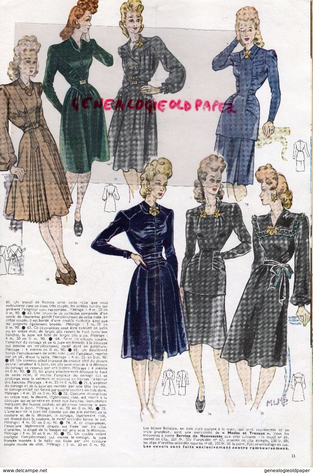 REVUE MODES & TRAVAUX-NOVEMBRE 1943- N° 533- JACQUES FATH-LEGROUX-ALIX MARCELLE TIZEAU-ANNY BLAT-MODE - Mode