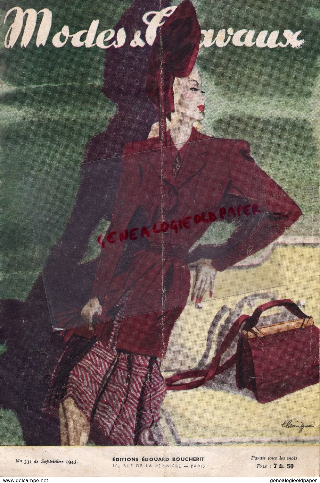 REVUE MODES & TRAVAUX-SEPTEMBRE 1943- N° 531- ANNY BLAT-CHAPEAU-LANVIN-WORTH-SYGUR-ALBOUY- MODE - Fashion
