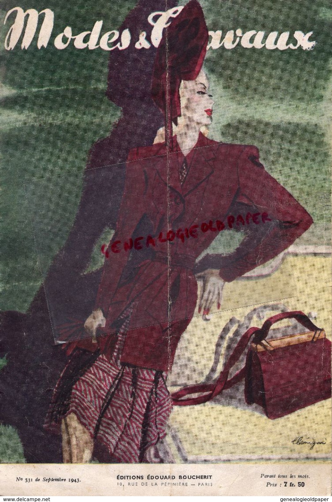 REVUE MODES & TRAVAUX-SEPTEMBRE 1943- N° 531- ANNY BLAT-CHAPEAU-LANVIN-WORTH-SYGUR-ALBOUY- MODE - Moda