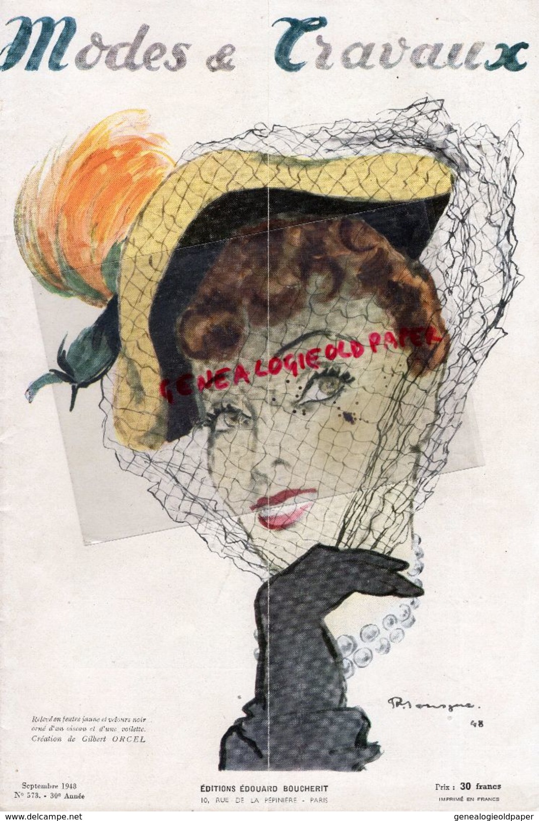 REVUE MODES & TRAVAUX-SEPTEMBRE 1948- N° 573- CHAPEAU GILBERT ORCEL-MARCELLE DORMOY-CARVEN-CHARLES MONTAIGNE-MODE - Moda