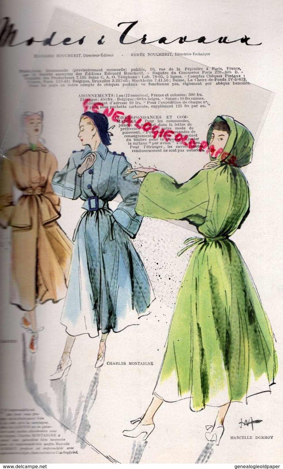 REVUE MODES & TRAVAUX-SEPTEMBRE 1948- N° 573- CHAPEAU GILBERT ORCEL-MARCELLE DORMOY-CARVEN-CHARLES MONTAIGNE-MODE - Moda