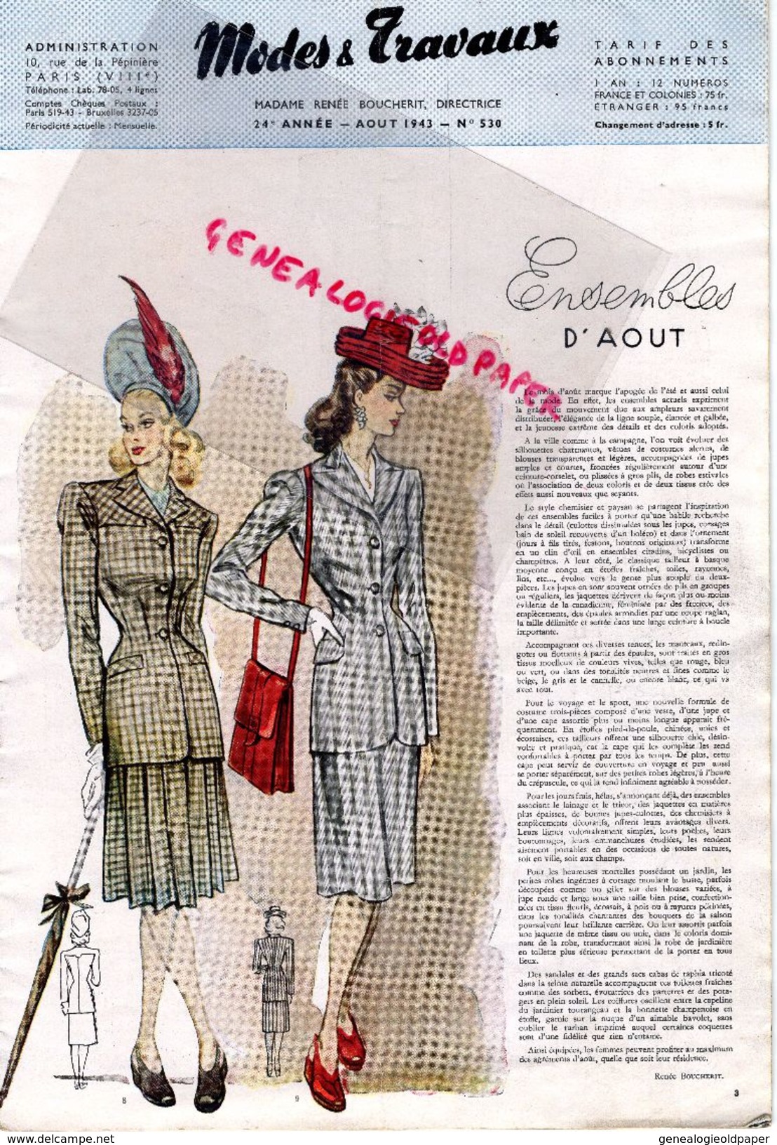 REVUE MODES & TRAVAUX-AVRIL 1943-N° 530- CHAPEAU LEGROUX- - Fashion