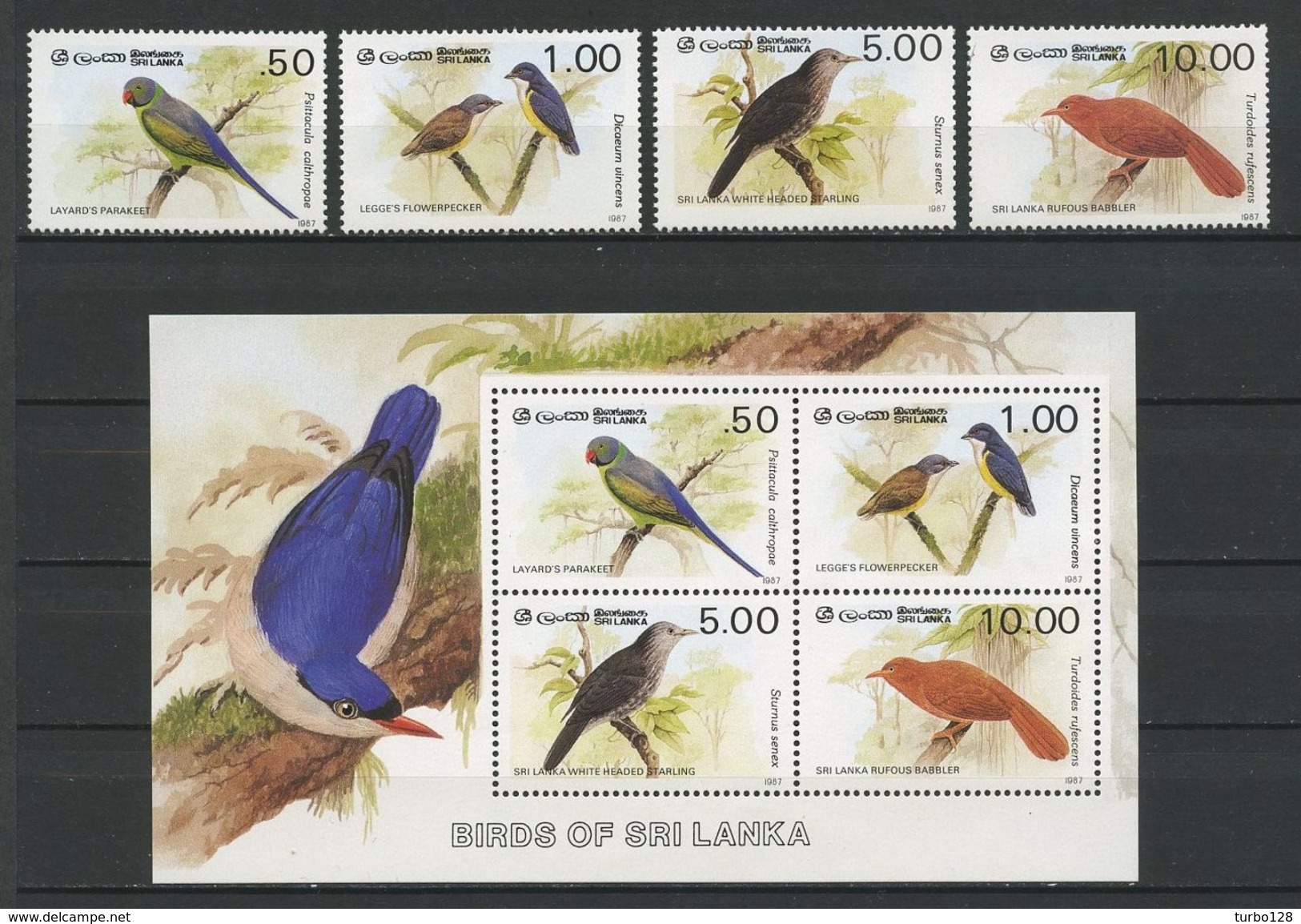 SRI LANKA 1987 N° 797/800 Bloc 32 ** Neufs MNH Superbes Cote 14 € Faune Oiseaux Typiques Birds Animaux - Sri Lanka (Ceylon) (1948-...)