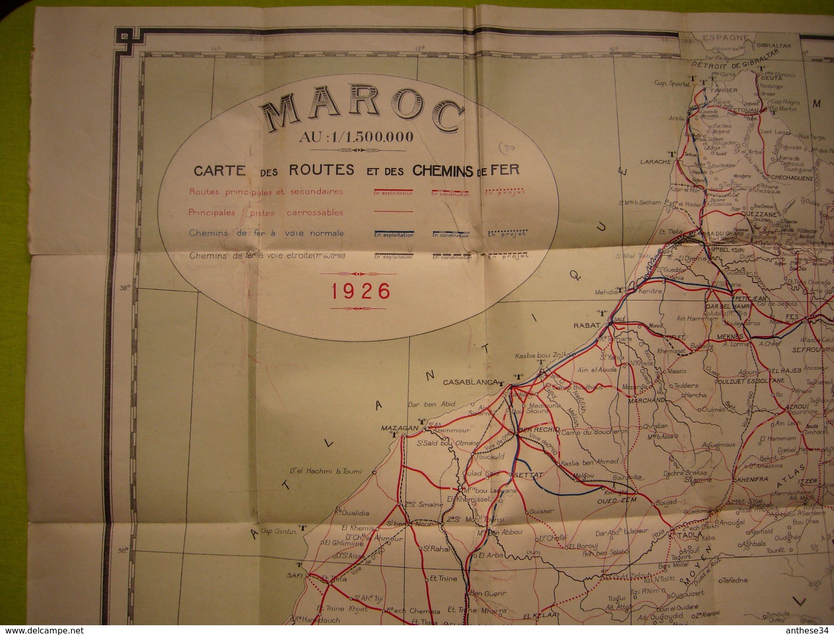 Belle Carte Du Maroc Routes Et Chemins De Fer 1926 - Monde