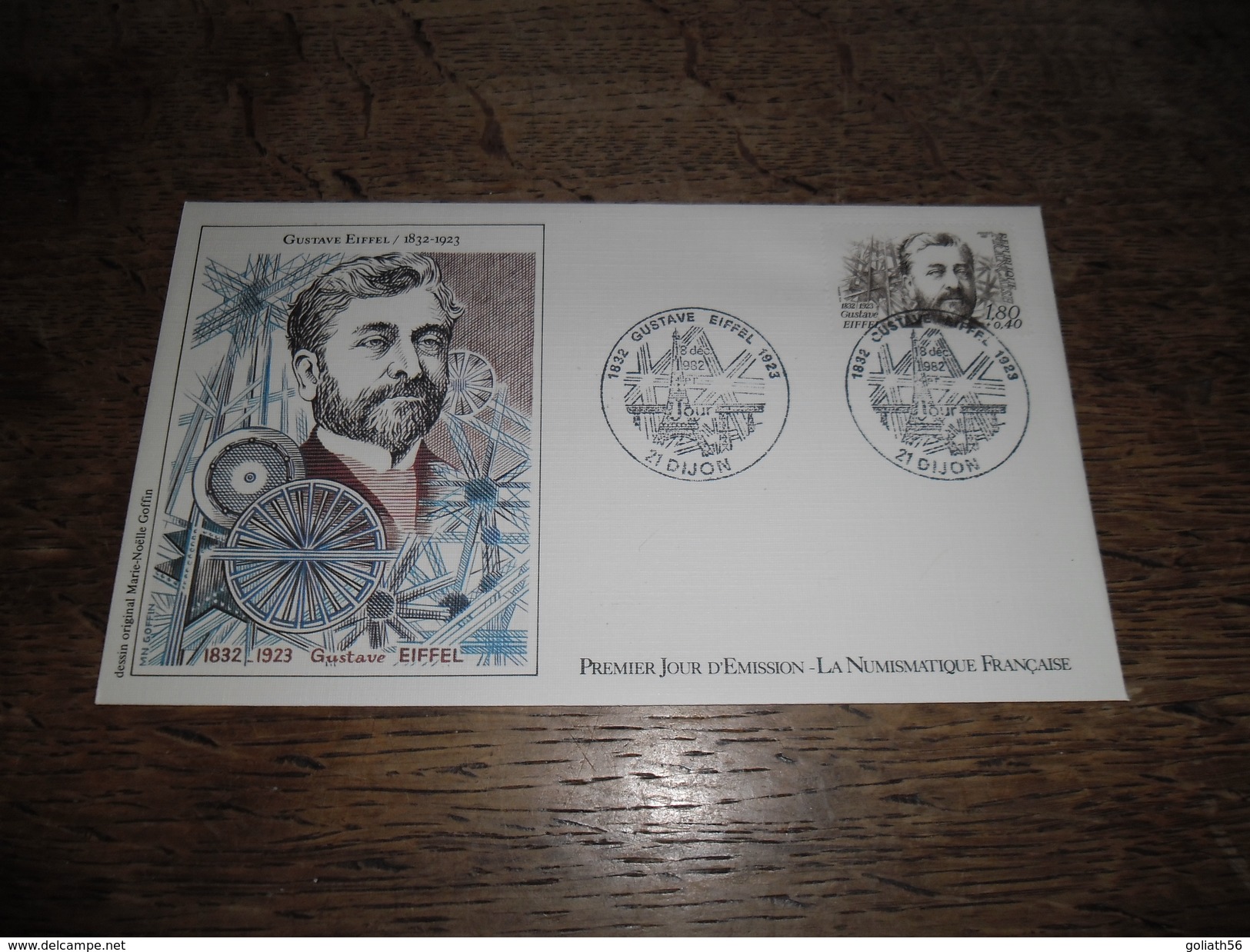 Enveloppe Premier Jour D'émission, Gustave Eiffel 1832-1923, 18 Décembre 1982, Dessin Original Marie Noëlle Goffin - Other & Unclassified